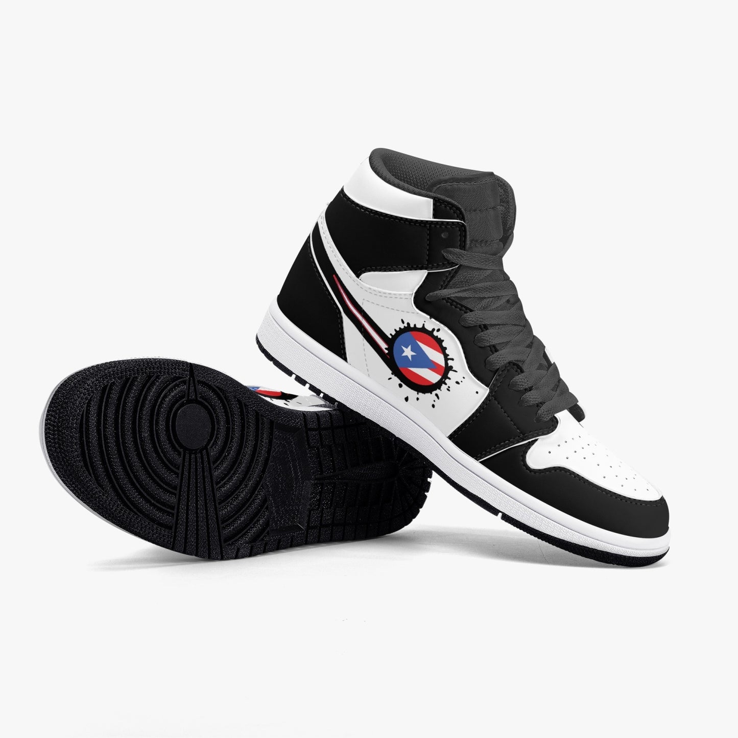 Air Puerto Rico Splattered Icon Black/White High Tops (Black Sole) - Men's & Women's