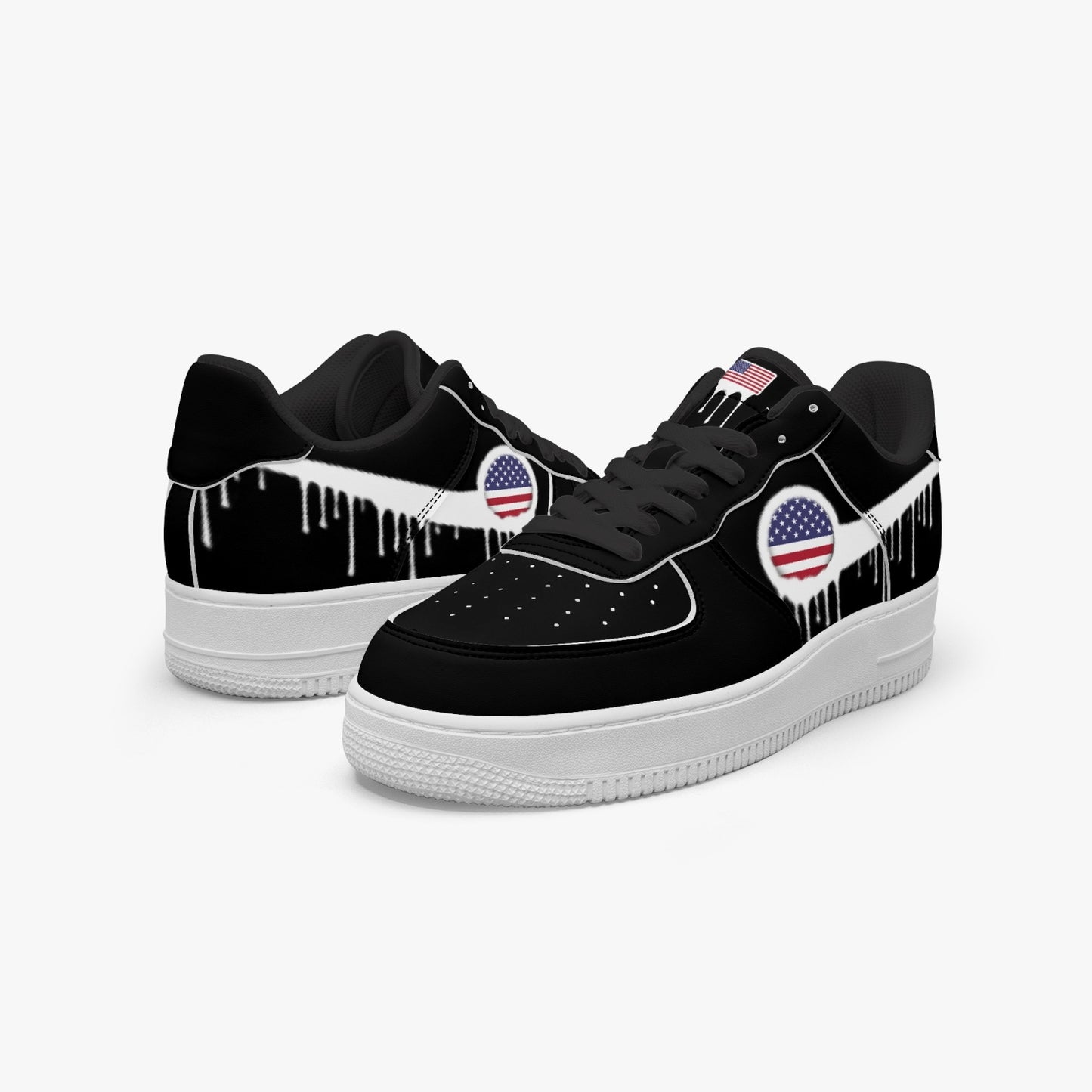 American Blurred White Drip R-Force 1 Low Tops (Black) - Men's & Women's