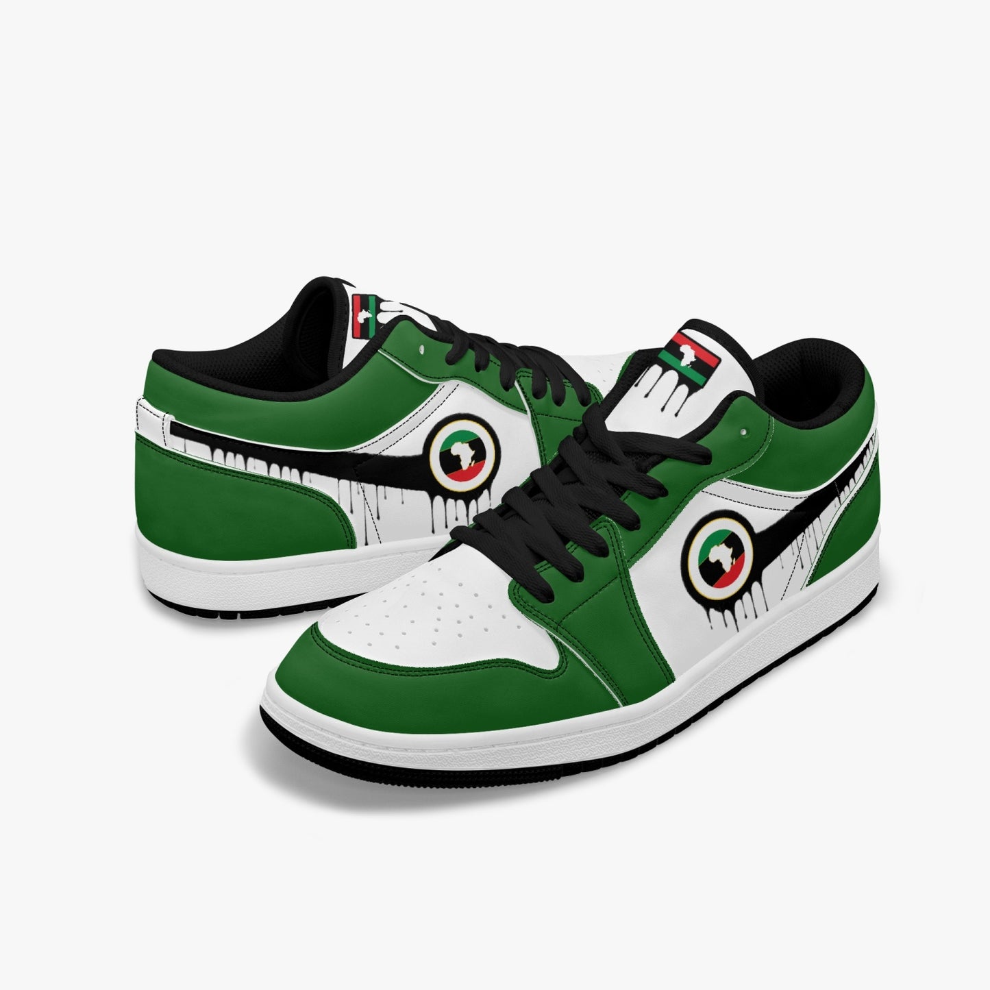Air Africa Black Drip / Green & White Low Tops (Black Sole) - Men's & Women's