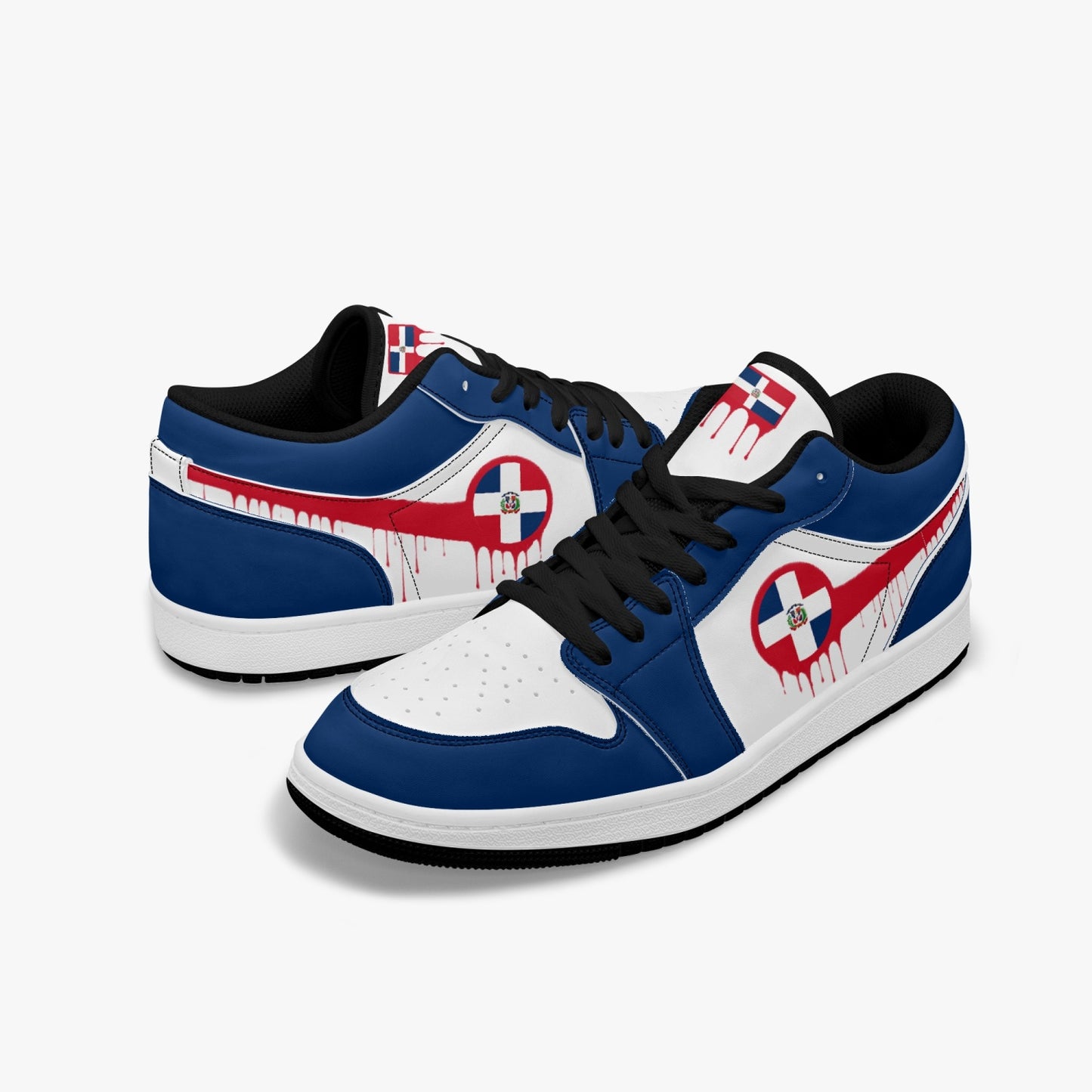Air Dominican Red Drip / Blue & White Low Tops (Black Sole) - Men's & Women's