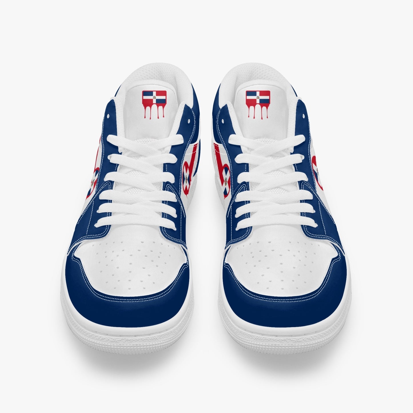 Air Dominican Red Drip / Blue & White Low Tops (White Sole) - Men's & Women's