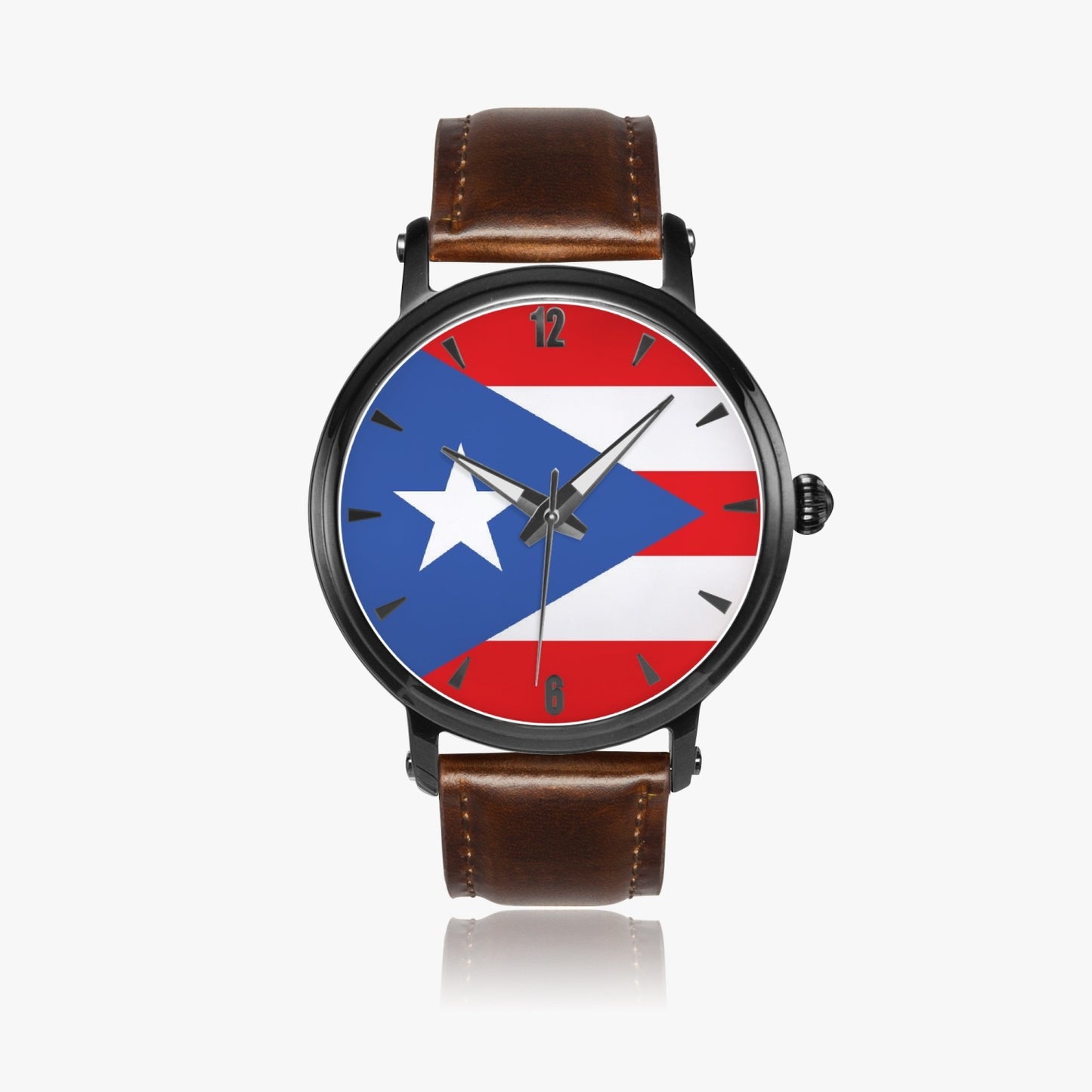 Puerto Rico Pride Premium Leather Men's Watch - Silver / Rose Gold / Black