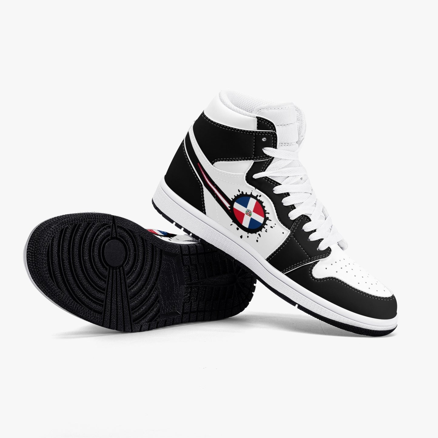 Air Dominican Splattered Icon Black/White High Tops (Black Sole) - Men's & Women's