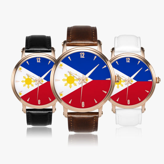 Philippines Pride Premium Leather Men's Watch - Silver / Rose Gold / Black