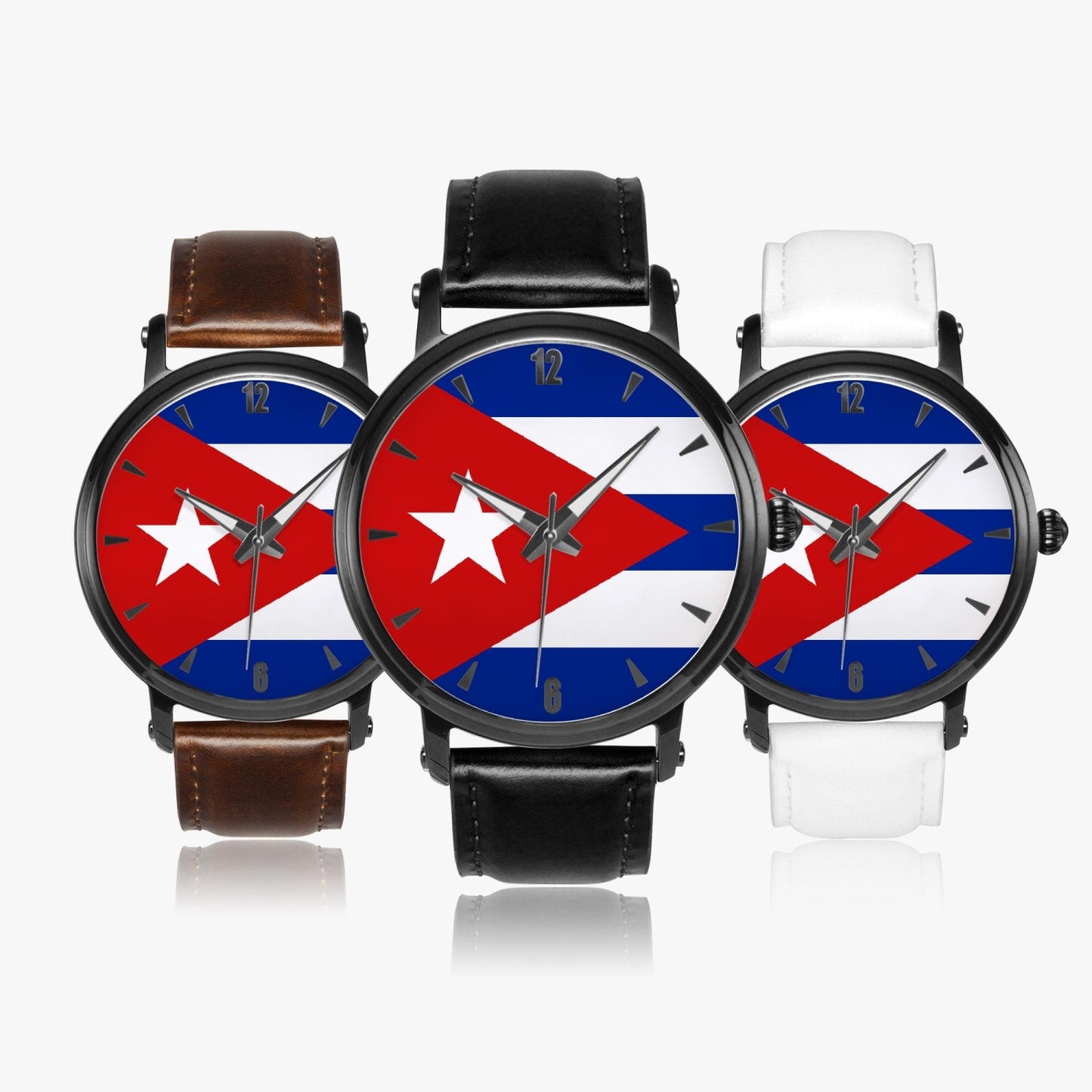 Cuba Pride Premium Leather Men's Watch - Silver / Rose Gold / Black