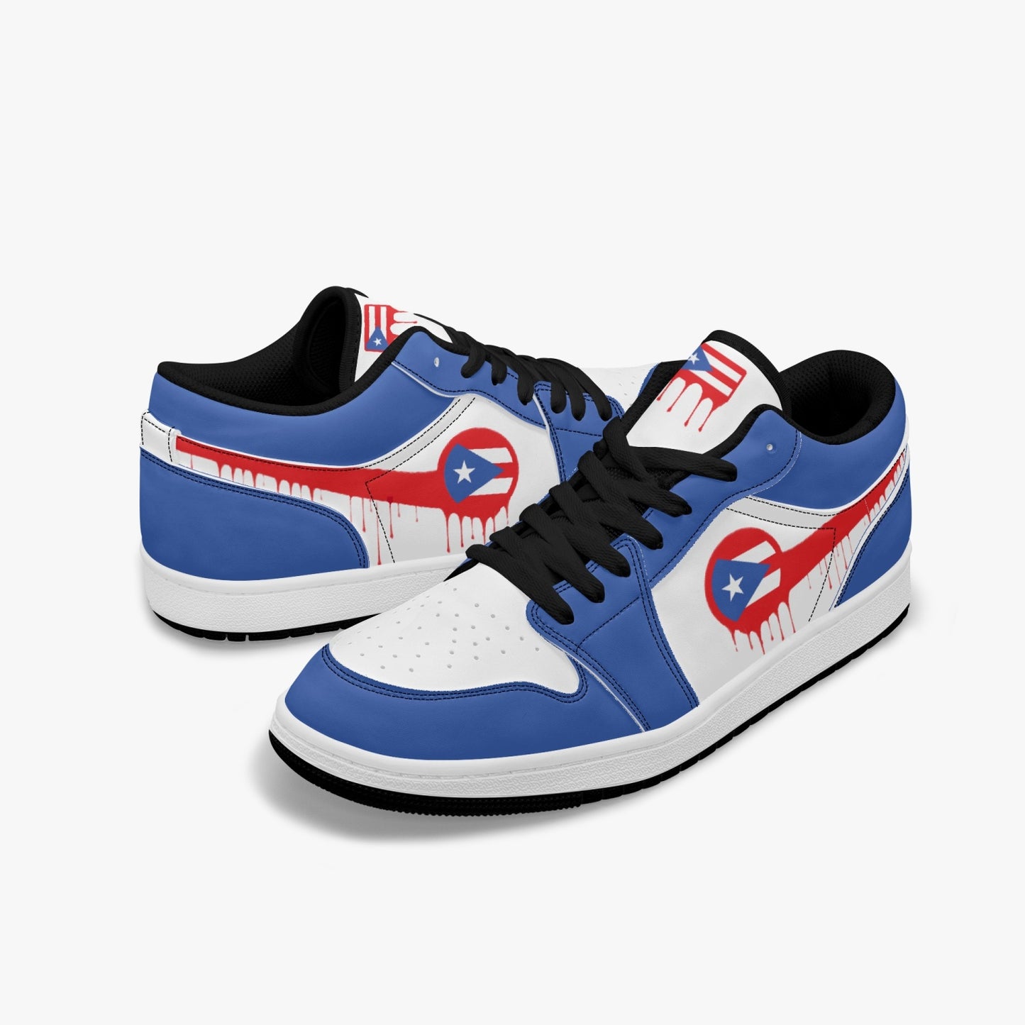 Air Puerto Rico Red Drip / Blue & White Low Tops (Black Sole) - Men's & Women's