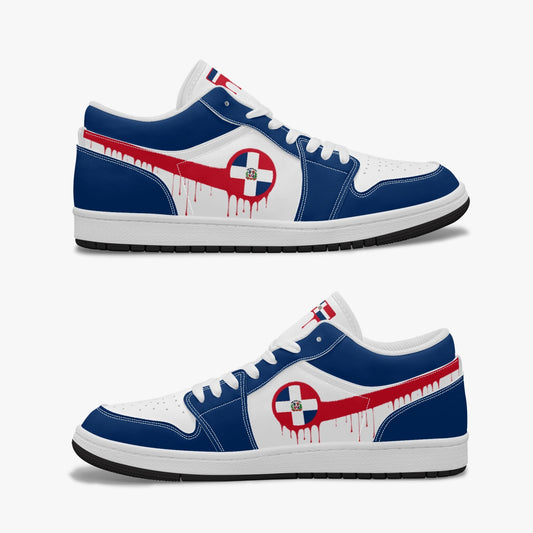 Air Dominican Red Drip / Blue & White Low Tops (Black Sole) - Men's & Women's
