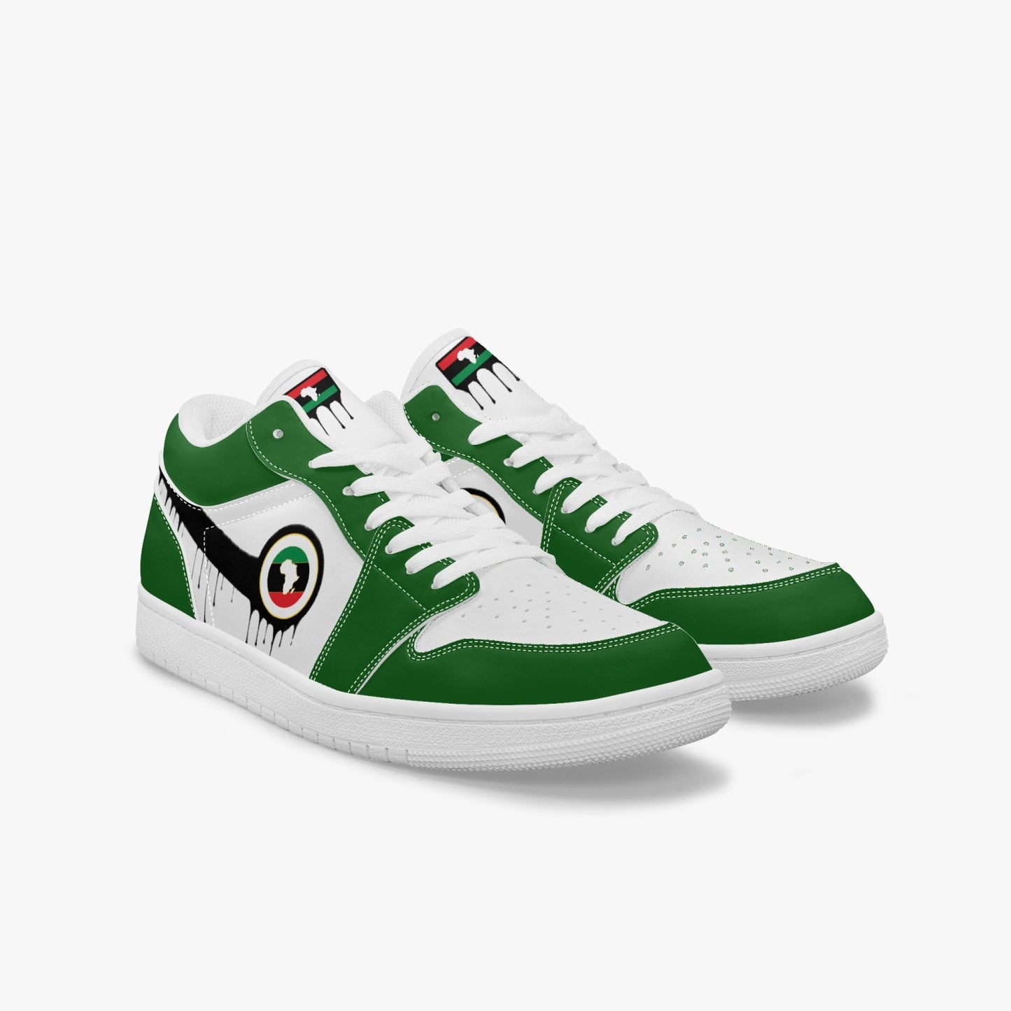 Air Africa Black Drip / Green & White Low Tops (White Sole) - Men's & Women's