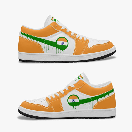 Air India Green Drip / Orange & White Low Tops (Black Sole) - Men's & Women's