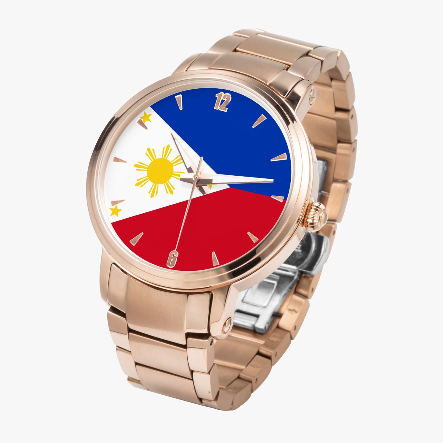 Philippines Pride Stainless Steel Luxury Men's Watch - Silver / Rose Gold / Black