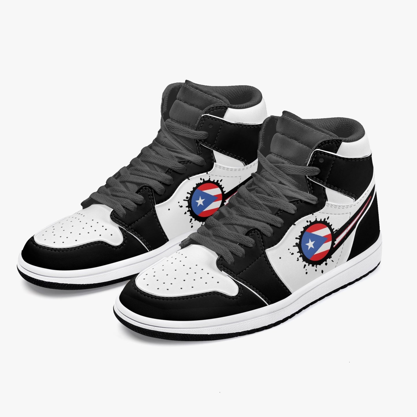 Air Puerto Rico Splattered Icon Black/White High Tops (Black Sole) - Men's & Women's