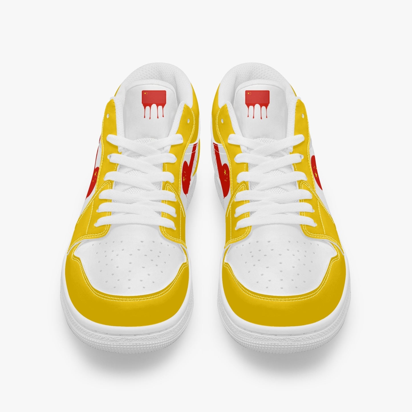 Air China Red Drip / Yellow & White Low Tops (White Sole) - Men's & Women's