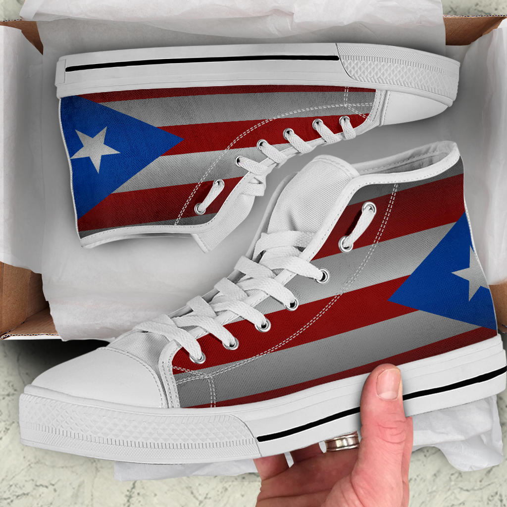 Puerto Rico Flag Shadow Canvas High Tops - Men's & Women's