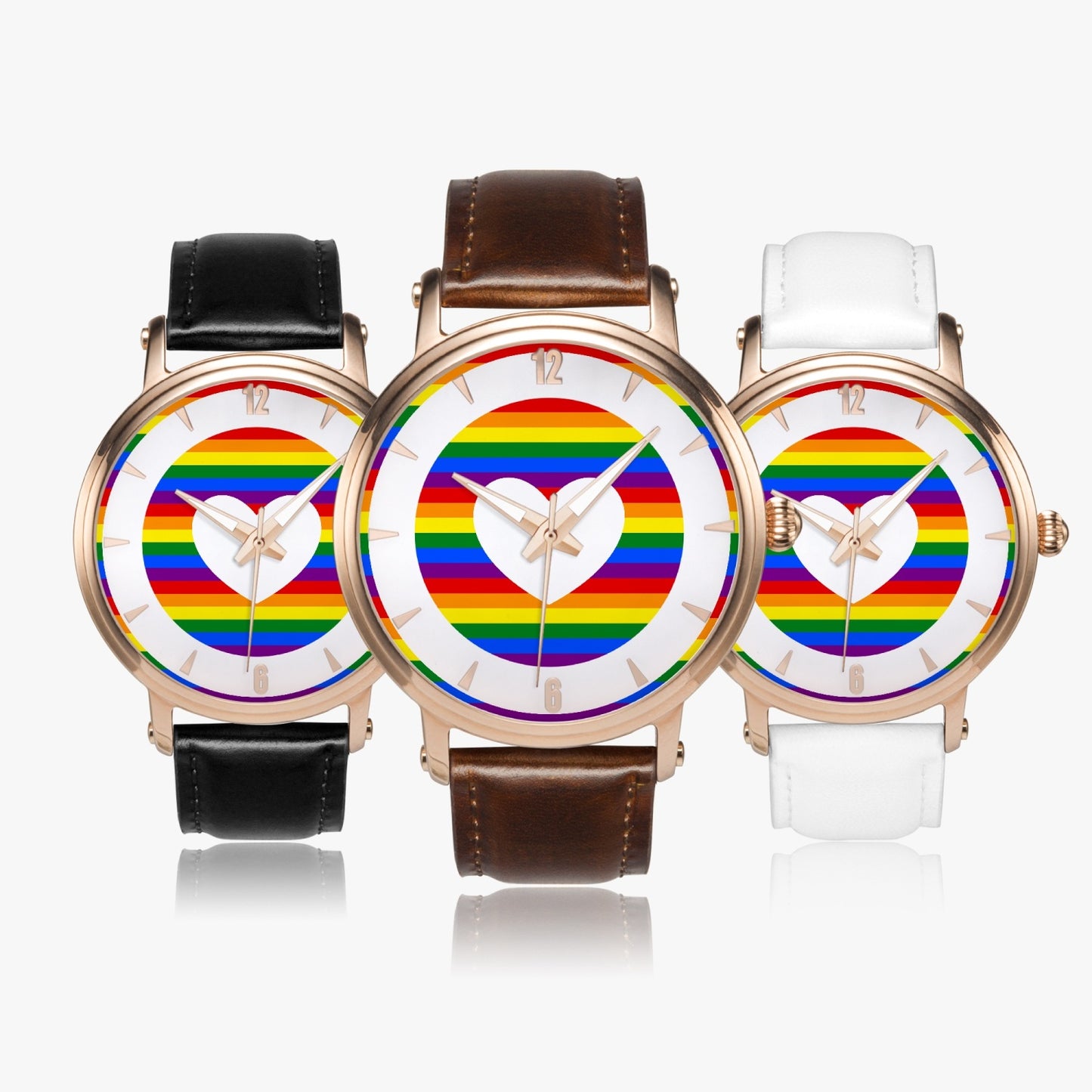 Rainbow Pride Premium Leather Men's Watch - Silver / Rose Gold / Black