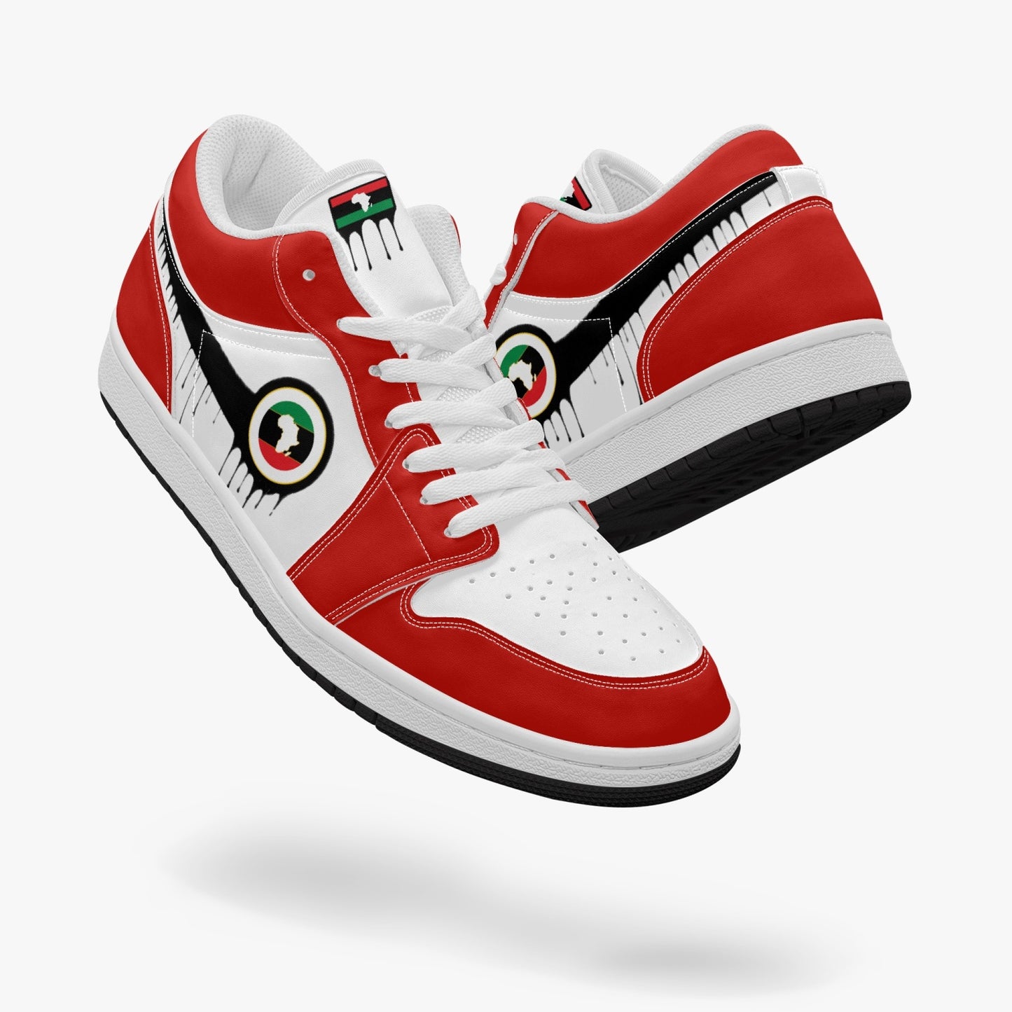 Air Africa Black Drip / Red & White Low Tops (Black Sole) - Men's & Women's