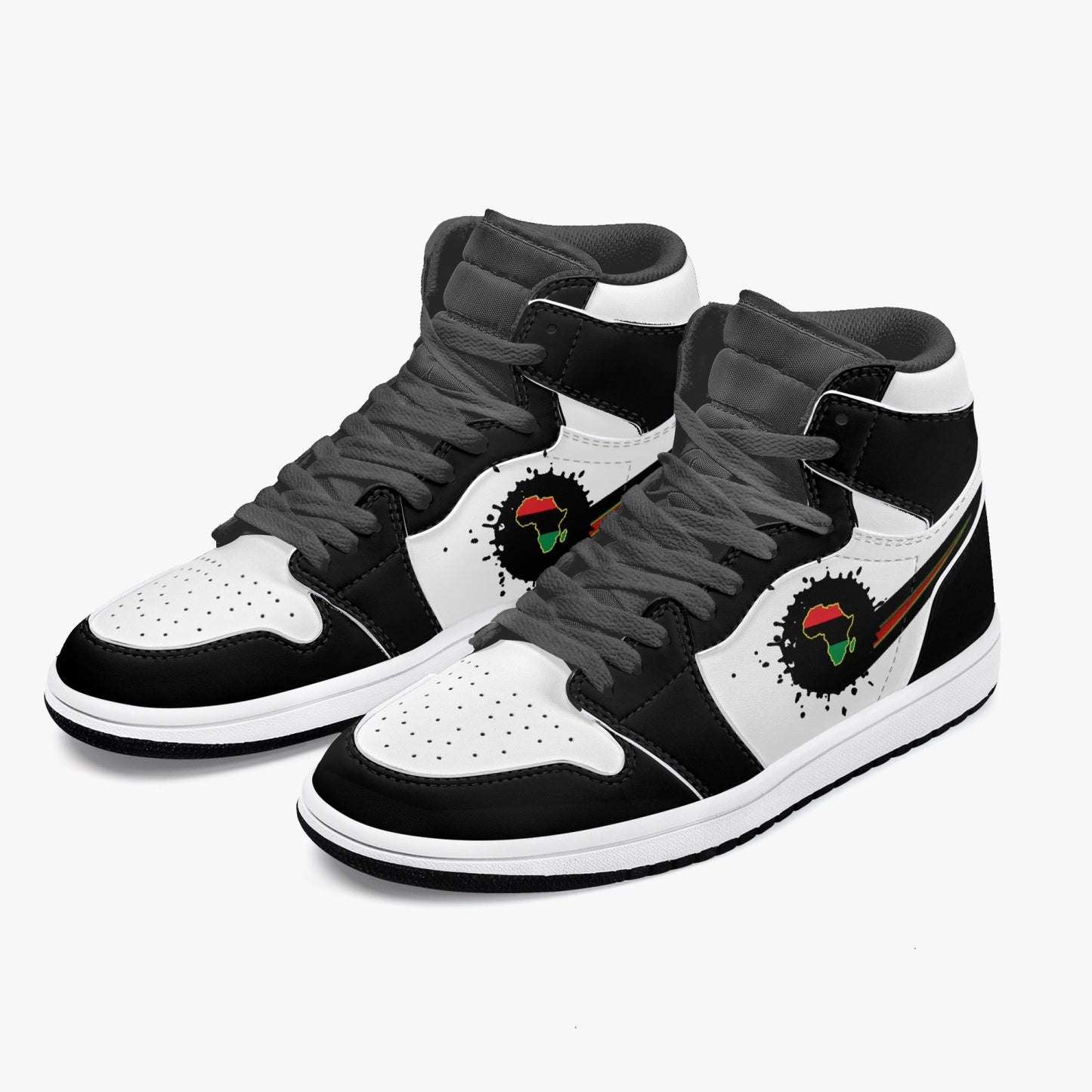 Air Africa Splattered Icon Black/White High Tops (Black Sole) - Men's & Women's