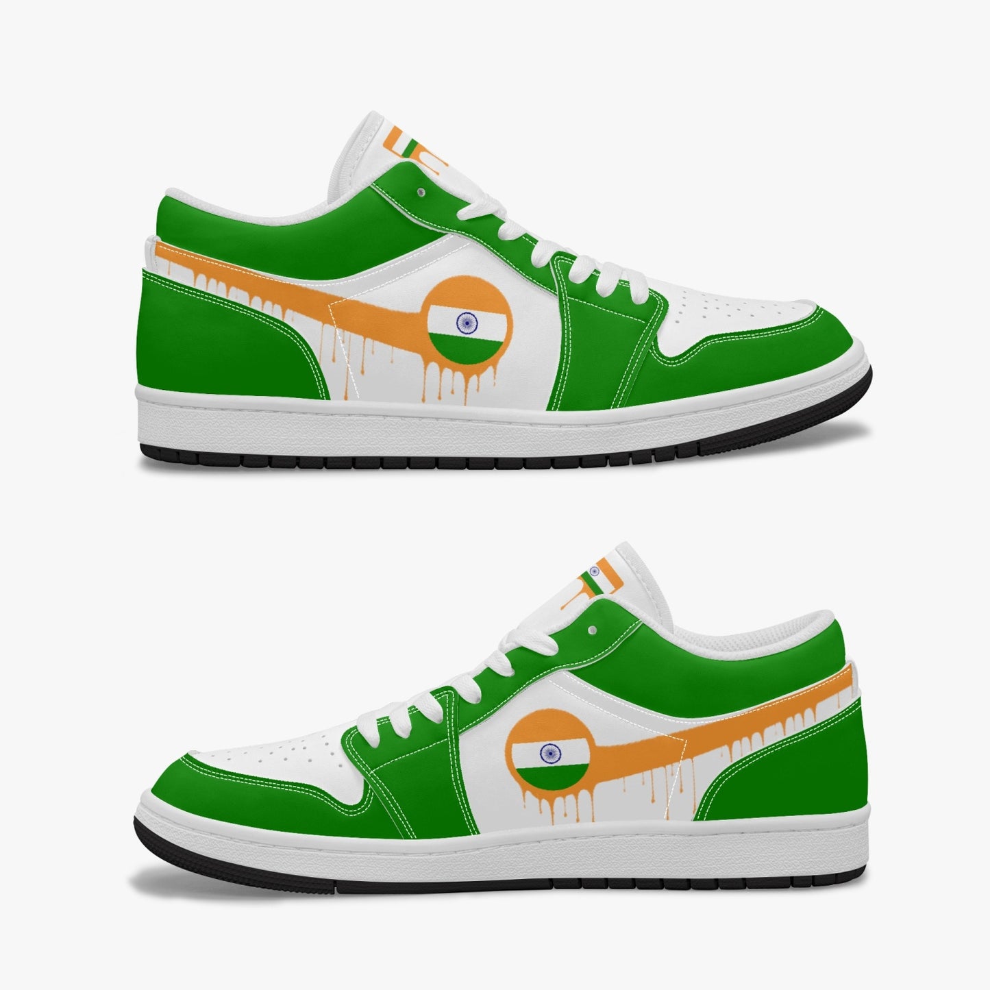 Air India Orange Drip / Green & White Low Tops (Black Sole) - Men's & Women's