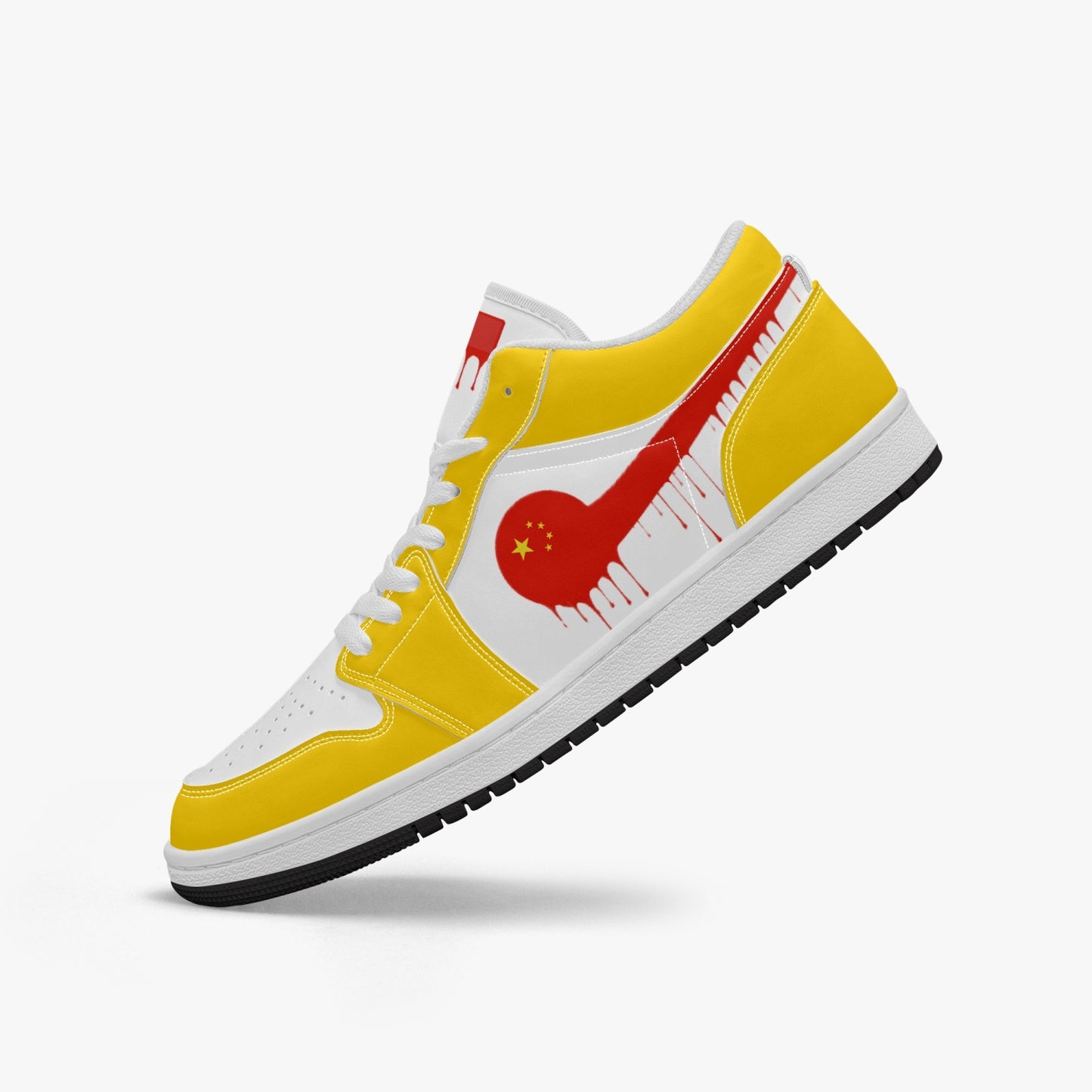 Air China Red Drip / Yellow & White Low Tops (Black Sole) - Men's & Women's