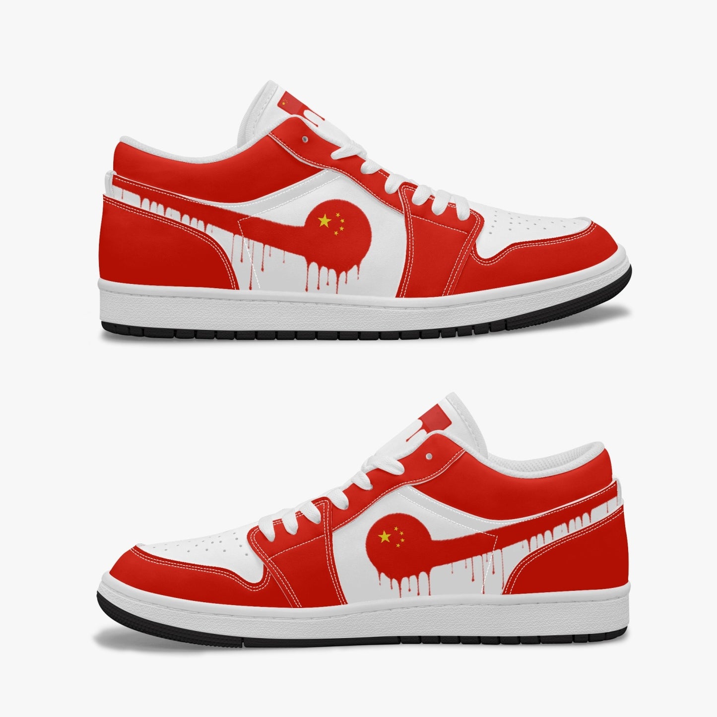 Air China Red Drip / Red & White Low Tops (Black Sole) - Men's & Women's