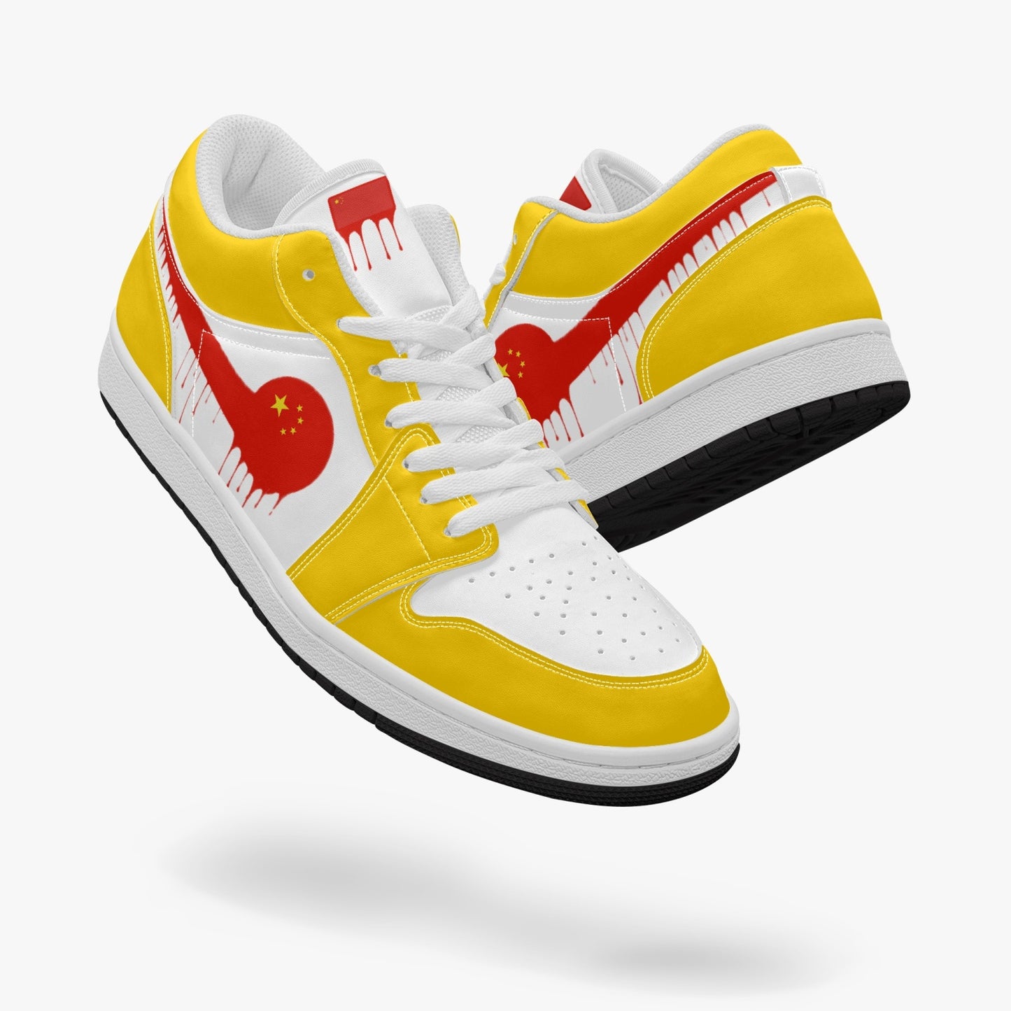 Air China Red Drip / Yellow & White Low Tops (Black Sole) - Men's & Women's