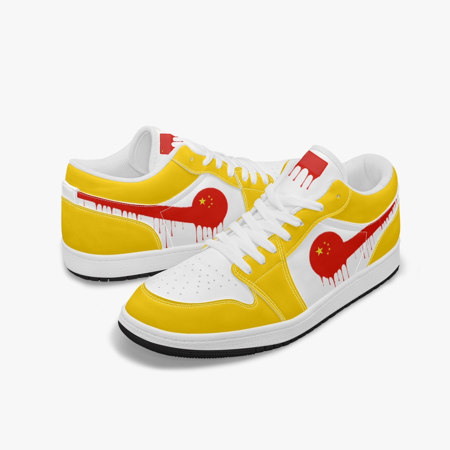 Air China Red Drip / Yellow & White Low Tops (Black Sole) - Men's & Women's