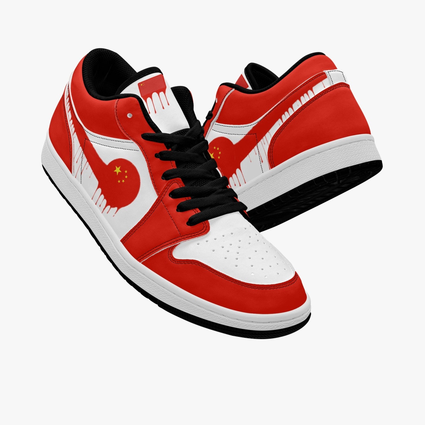 Air China Red Drip / Red & White Low Tops (Black Sole) - Men's & Women's