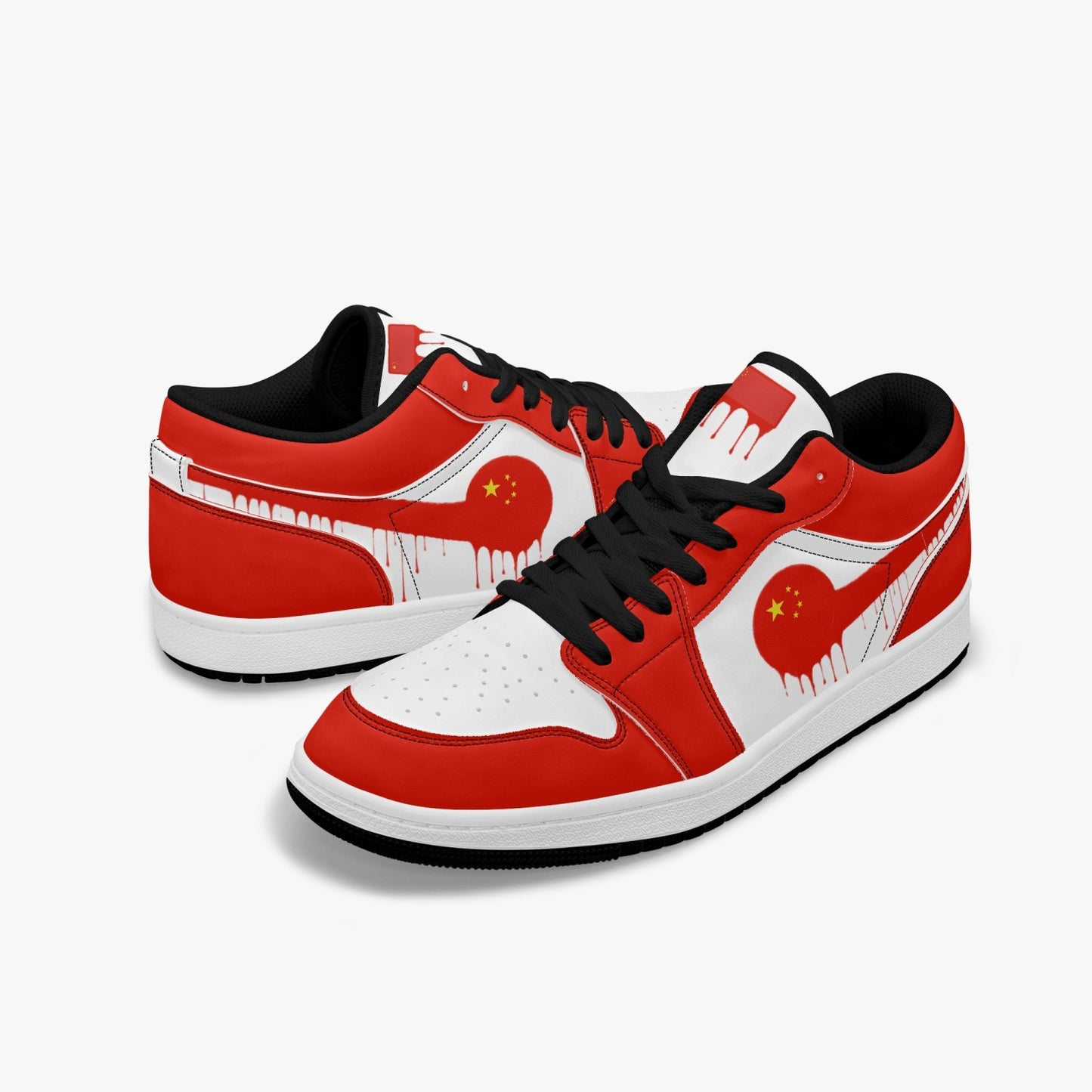 Air China Red Drip / Red & White Low Tops (Black Sole) - Men's & Women's