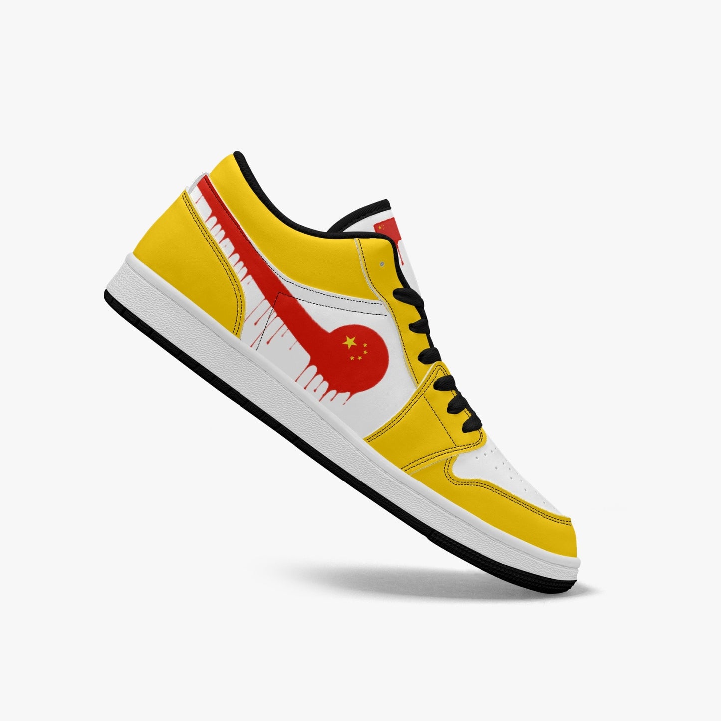 Air China Red Drip / Yellow & White Low Tops (Black Sole) - Men's & Women's