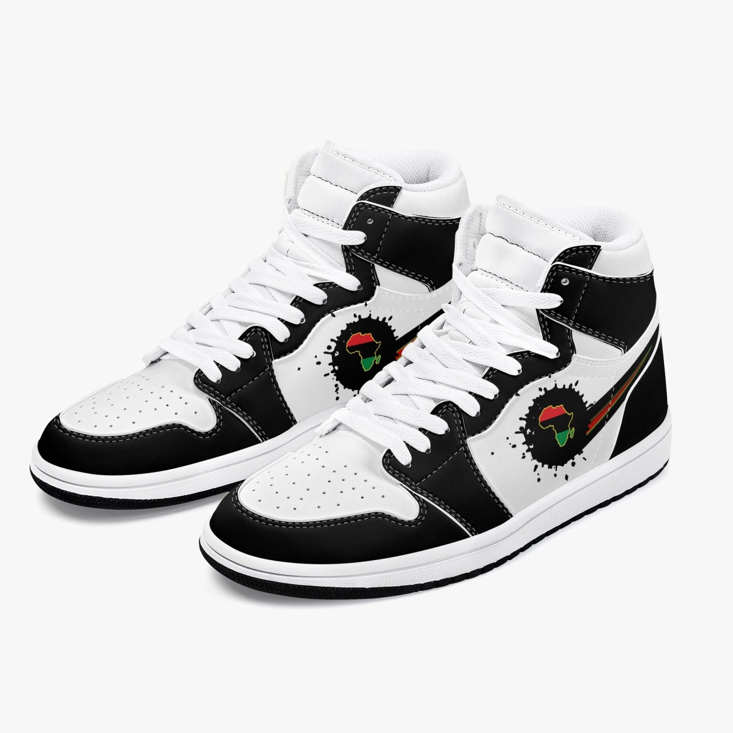 Air Africa Splattered Icon Black/White High Tops (Black Sole) - Men's & Women's