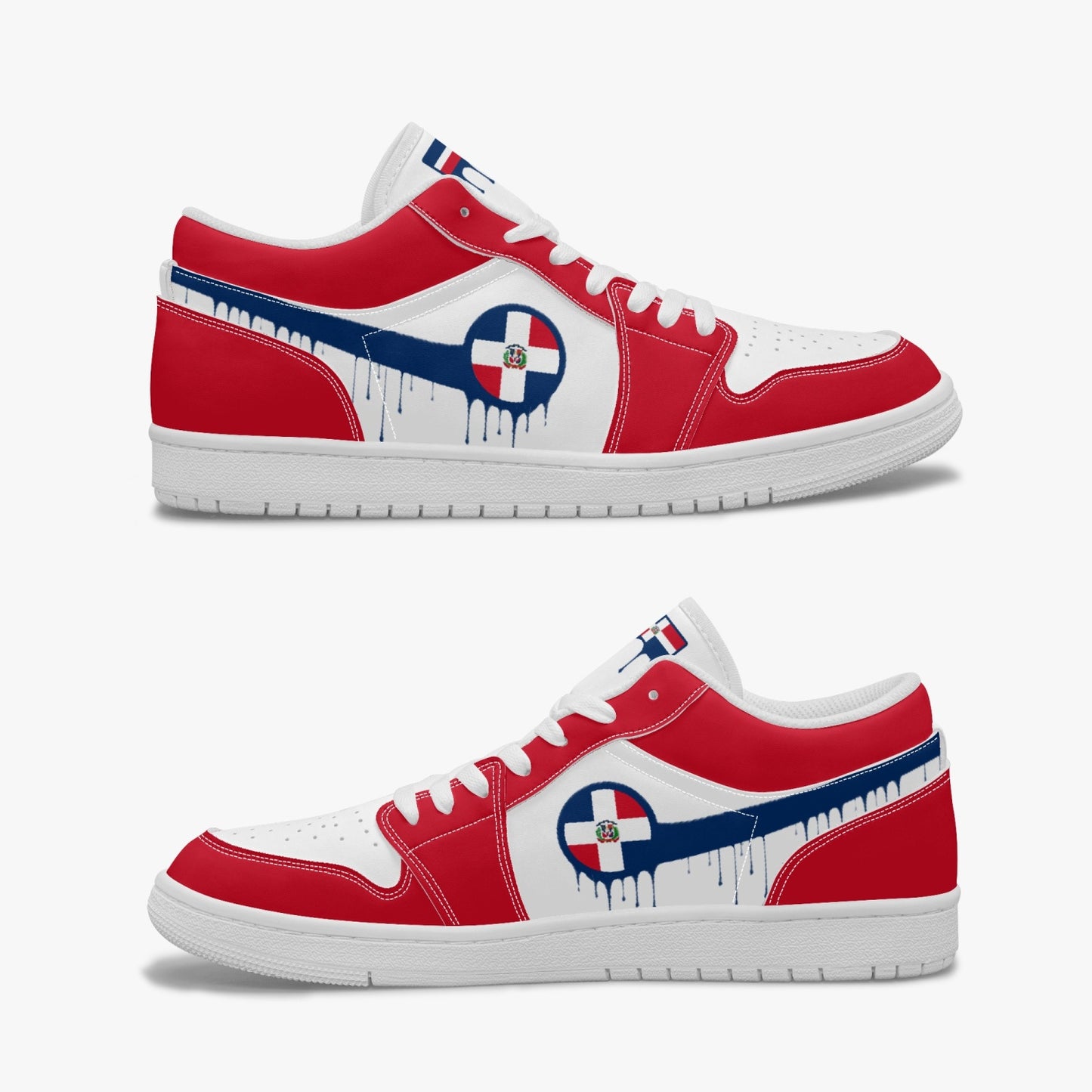 Air Dominican Blue Drip / Red & White Low Tops (White Sole) - Men's & Women's