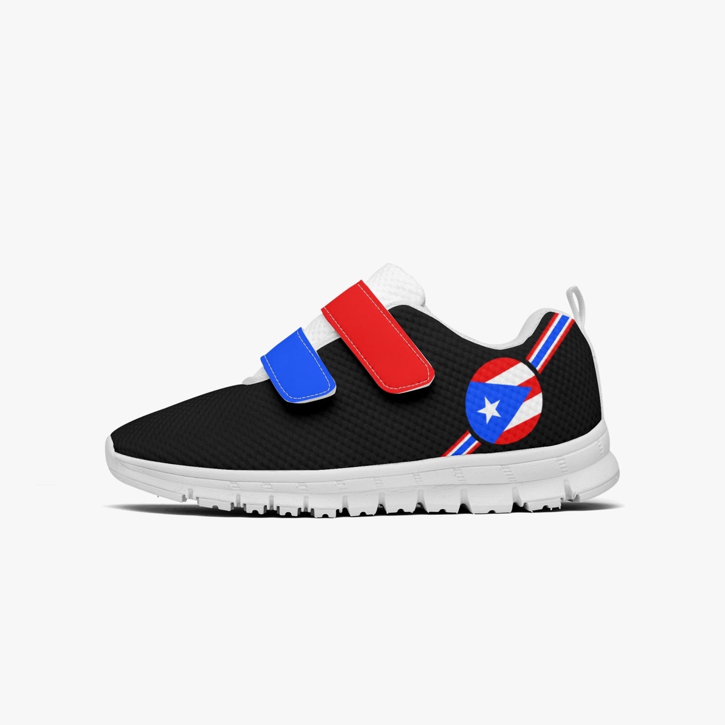Puerto Rico Pride Kid's Lightweight Velcro Mesh Sneaker - Black