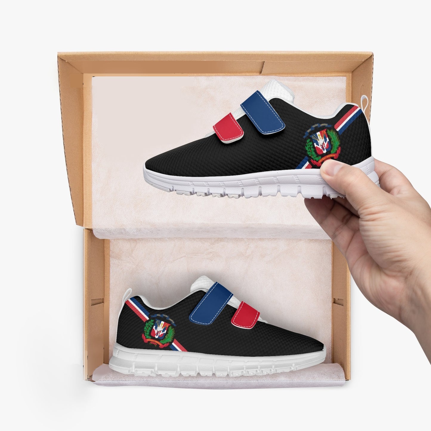 Dominican Pride Kid's Lightweight Velcro Mesh Sneaker - Black