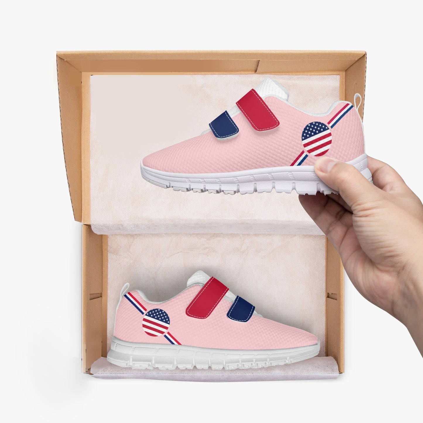USA Pride Kid's Lightweight Velcro Mesh Sneaker - Pink