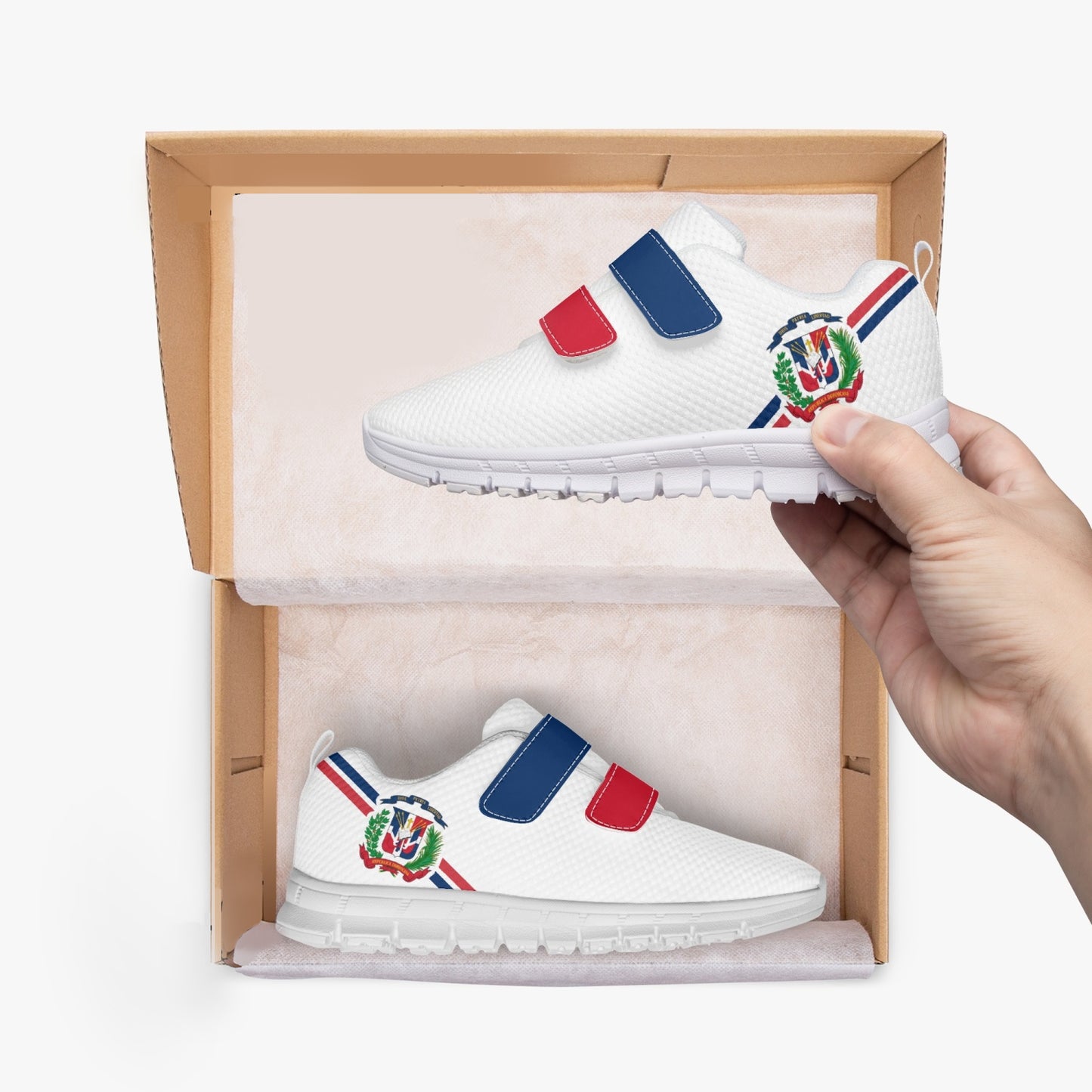 Dominican Pride Kid's Lightweight Velcro Mesh Sneaker - White