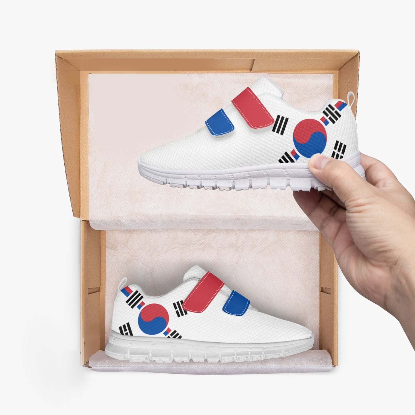 South Korea Pride Kid's Lightweight Velcro Mesh Sneaker - White