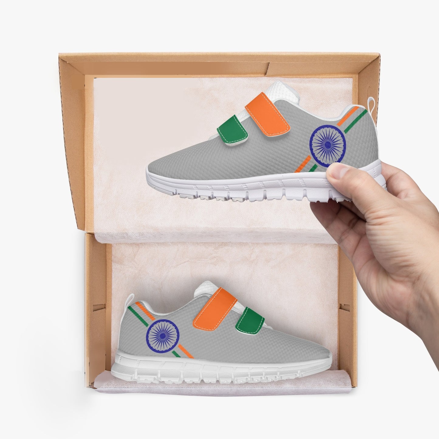 India Pride Kid's Lightweight Velcro Mesh Sneaker - Gray