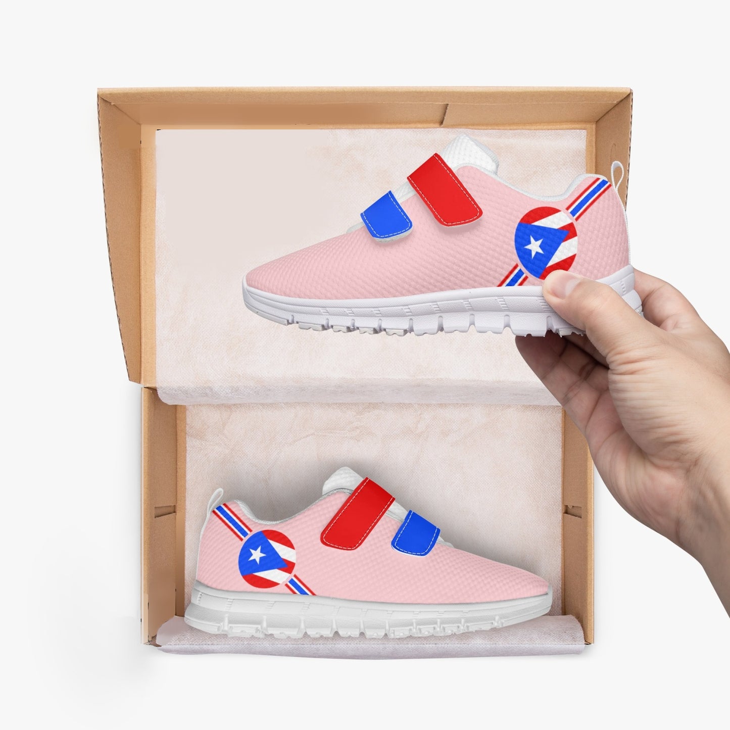 Puerto Rico Pride Kid's Lightweight Velcro Mesh Sneaker - Pink