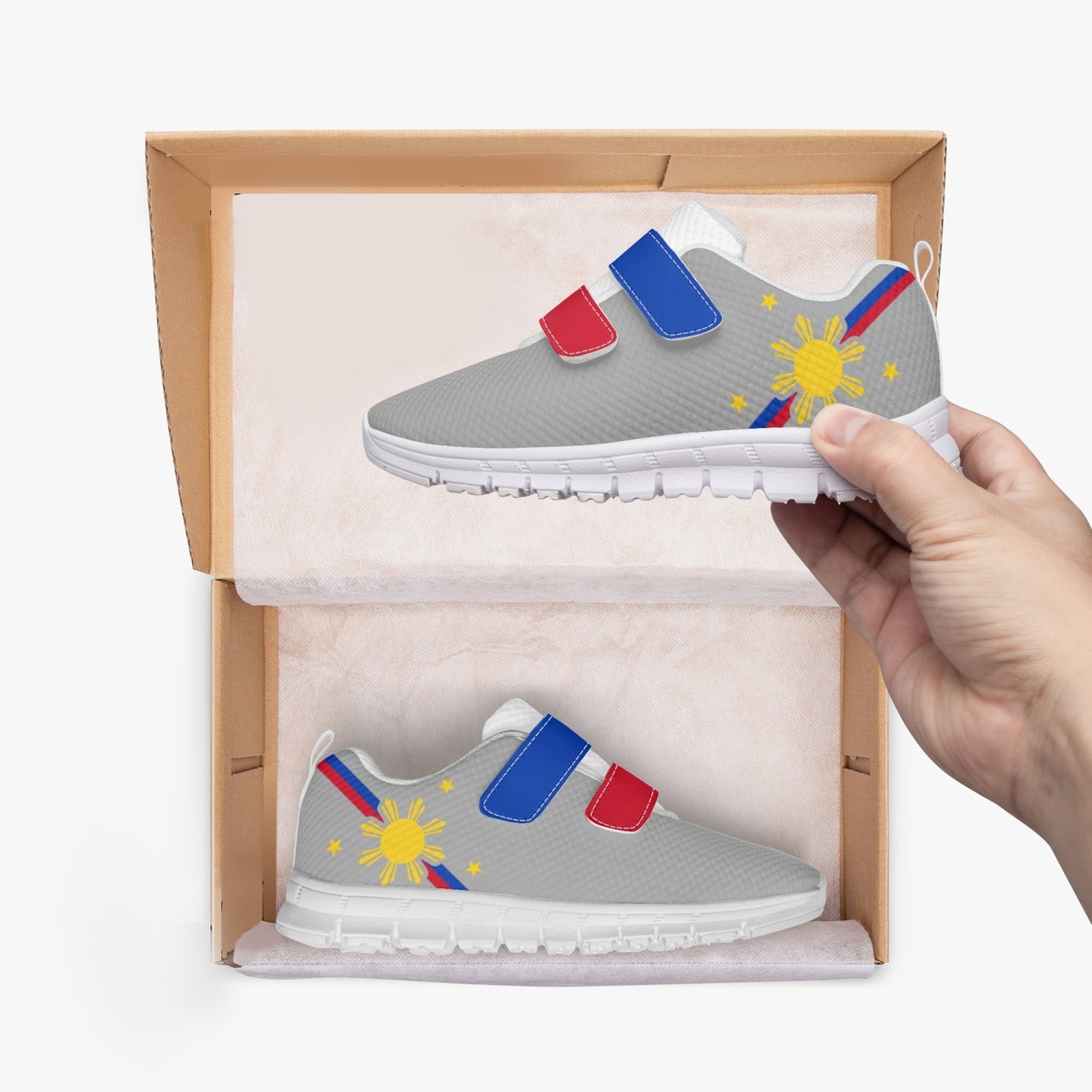 Philippines Pride Kid's Lightweight Velcro Mesh Sneaker - Gray