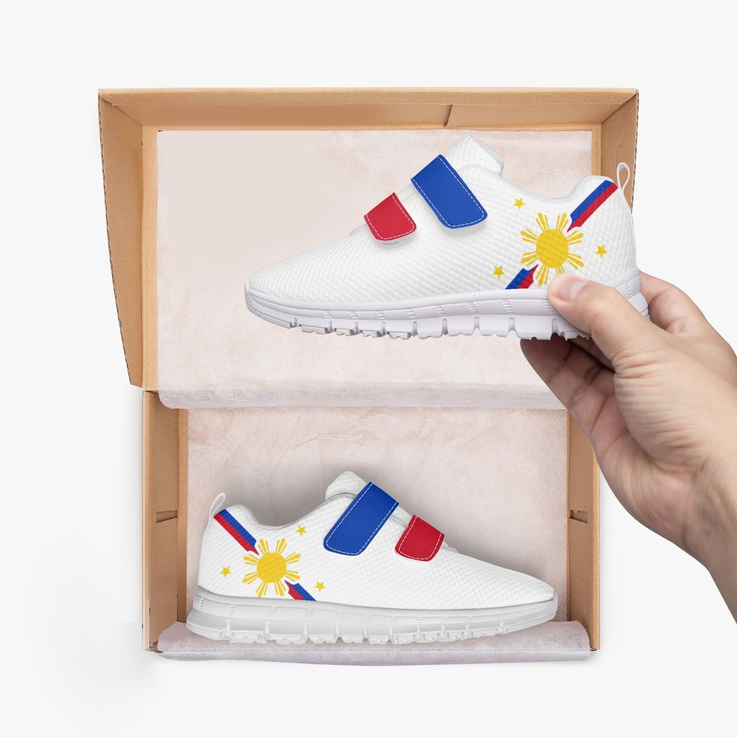 Philippines Pride Kid's Lightweight Velcro Mesh Sneaker - White