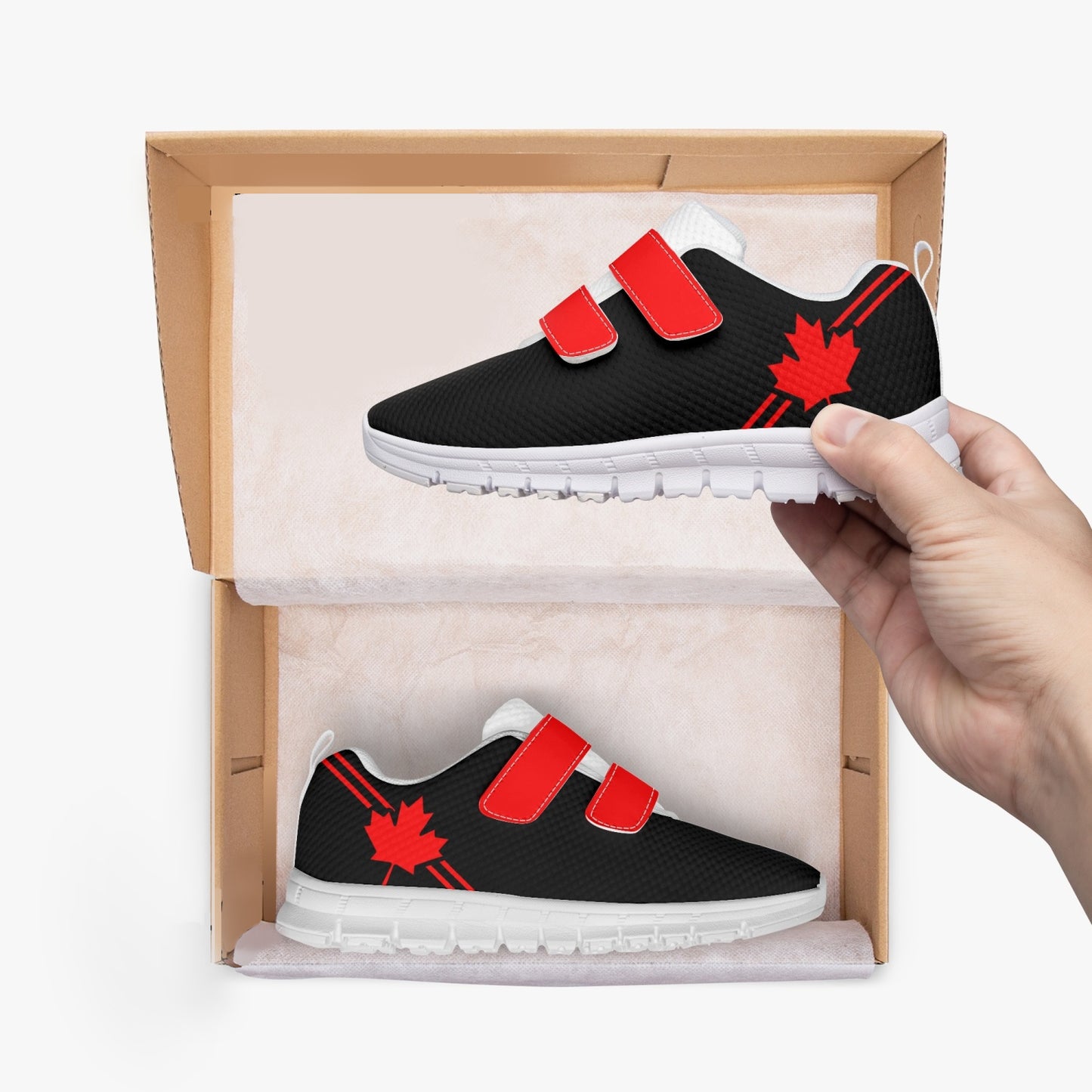 Canada Pride Kid's Lightweight Velcro Mesh Sneaker - Black