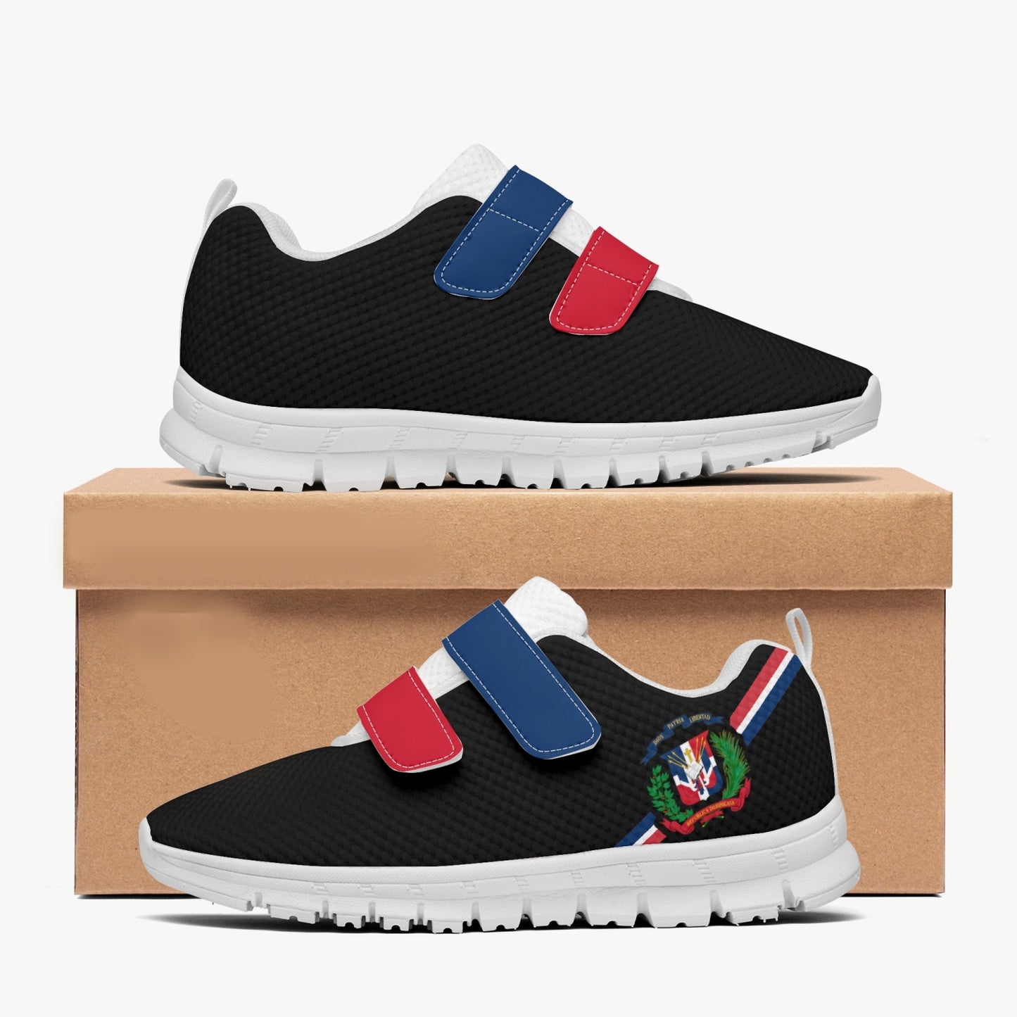 Dominican Pride Kid's Lightweight Velcro Mesh Sneaker - Black