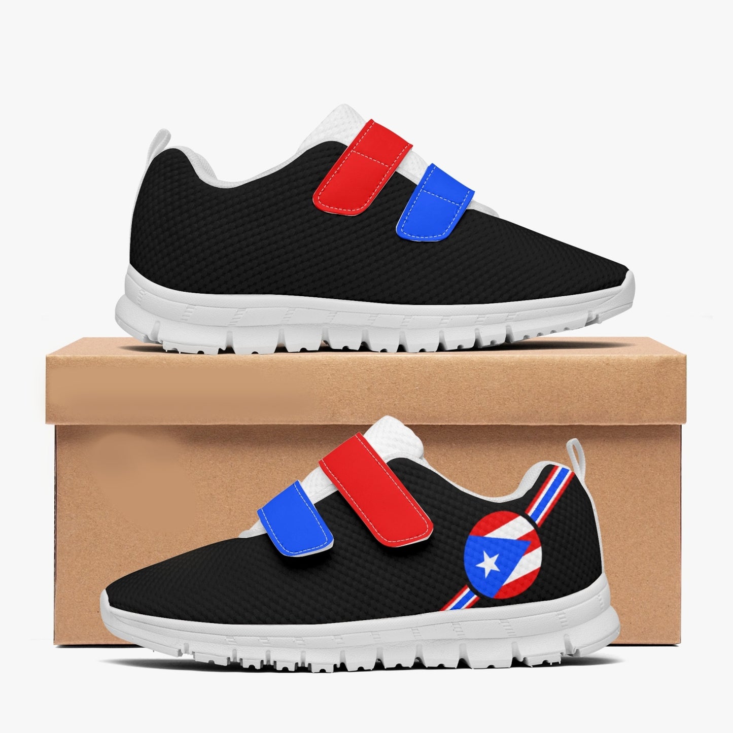 Puerto Rico Pride Kid's Lightweight Velcro Mesh Sneaker - Black