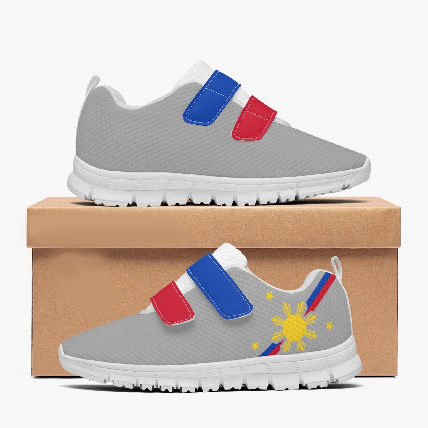 Philippines Pride Kid's Lightweight Velcro Mesh Sneaker - Gray