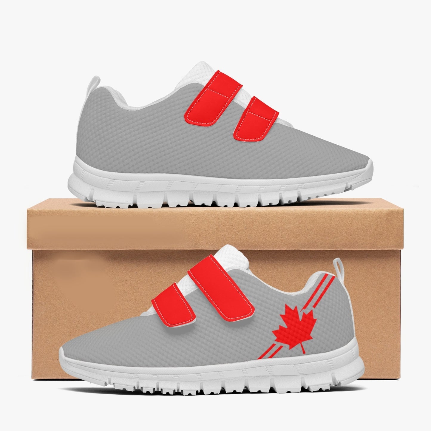 Canada Pride Kid's Lightweight Velcro Mesh Sneaker - Gray