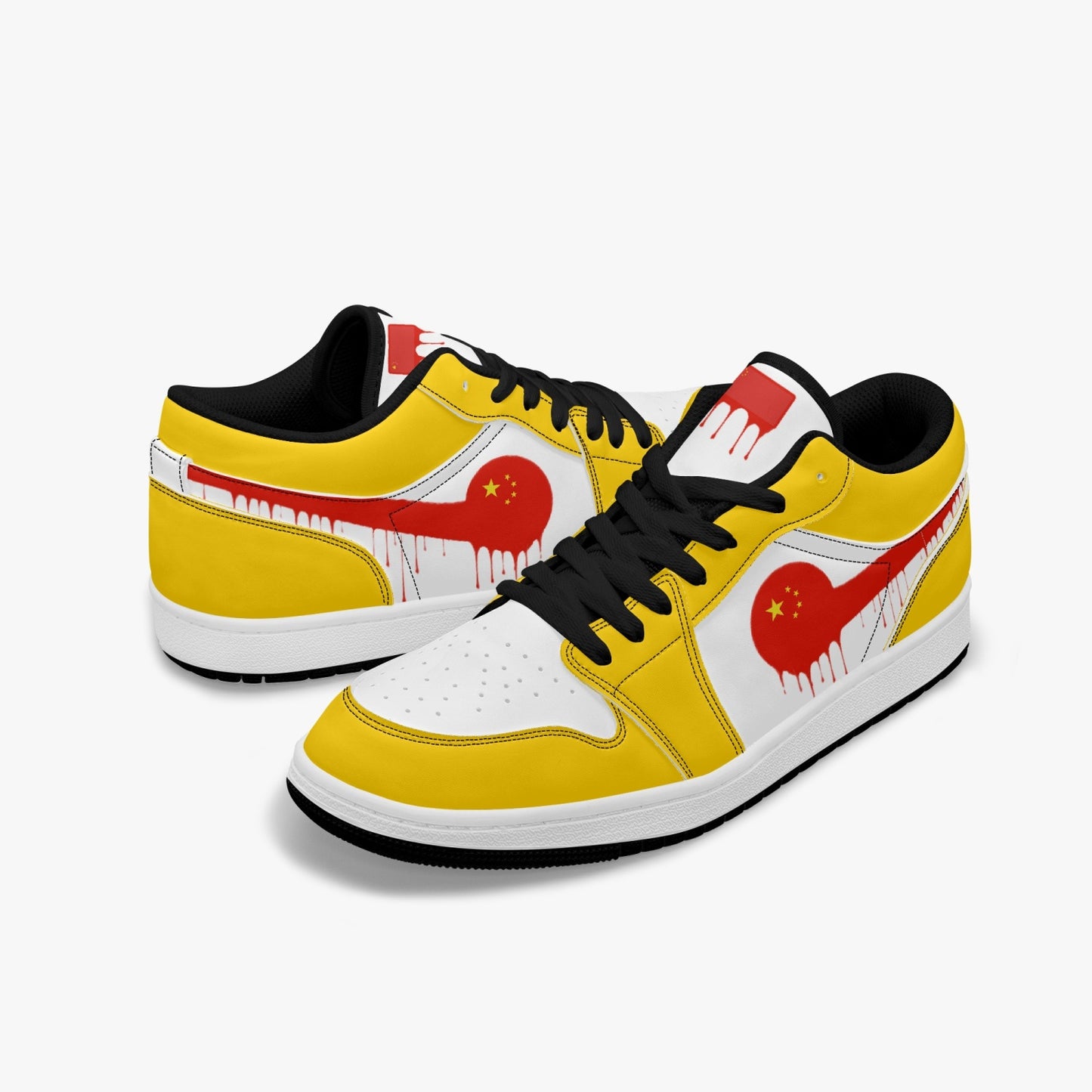 Air China Red Drip / Yellow & White Low Tops (Black Sole) - Men's & Women's