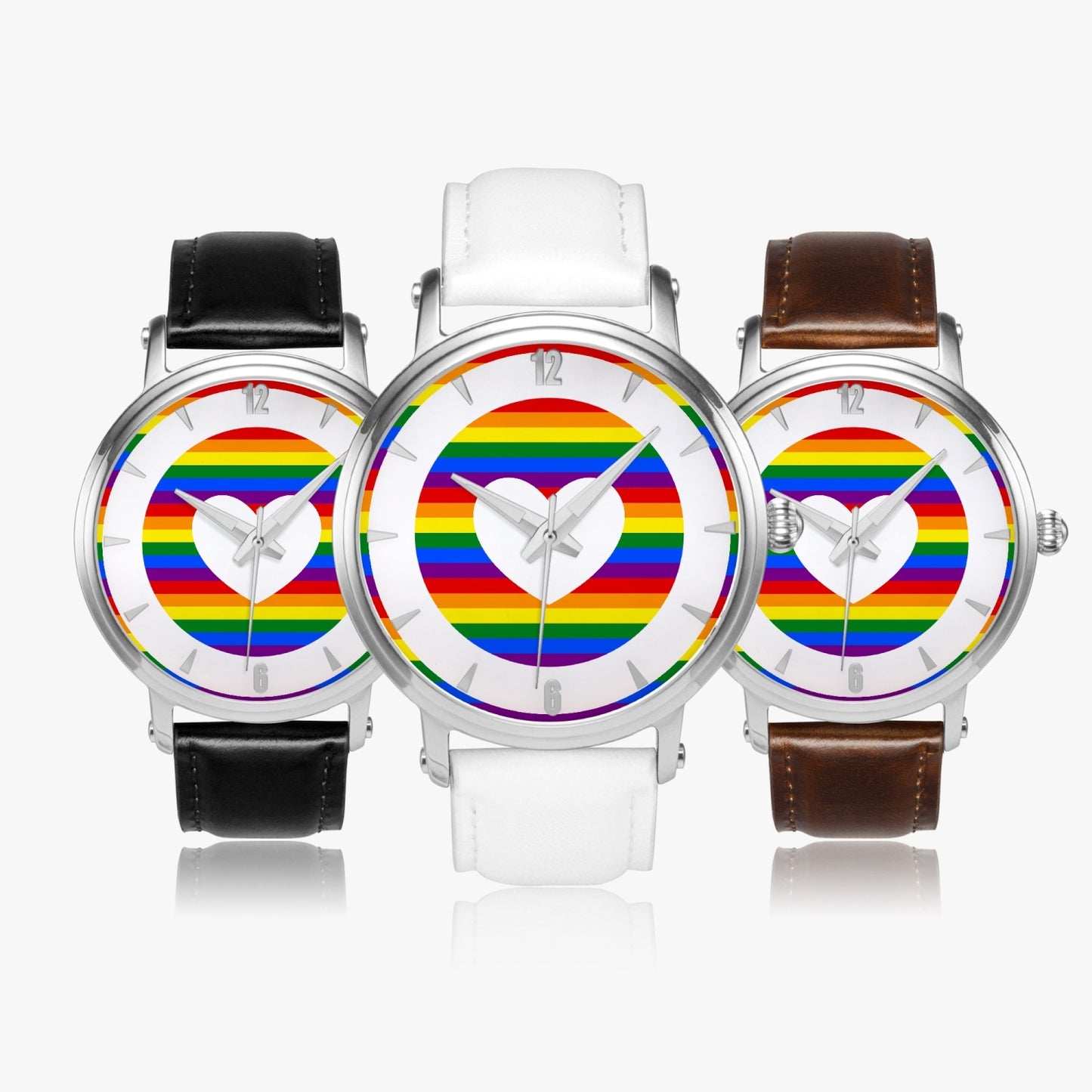 Rainbow Pride Premium Leather Men's Watch - Silver / Rose Gold / Black