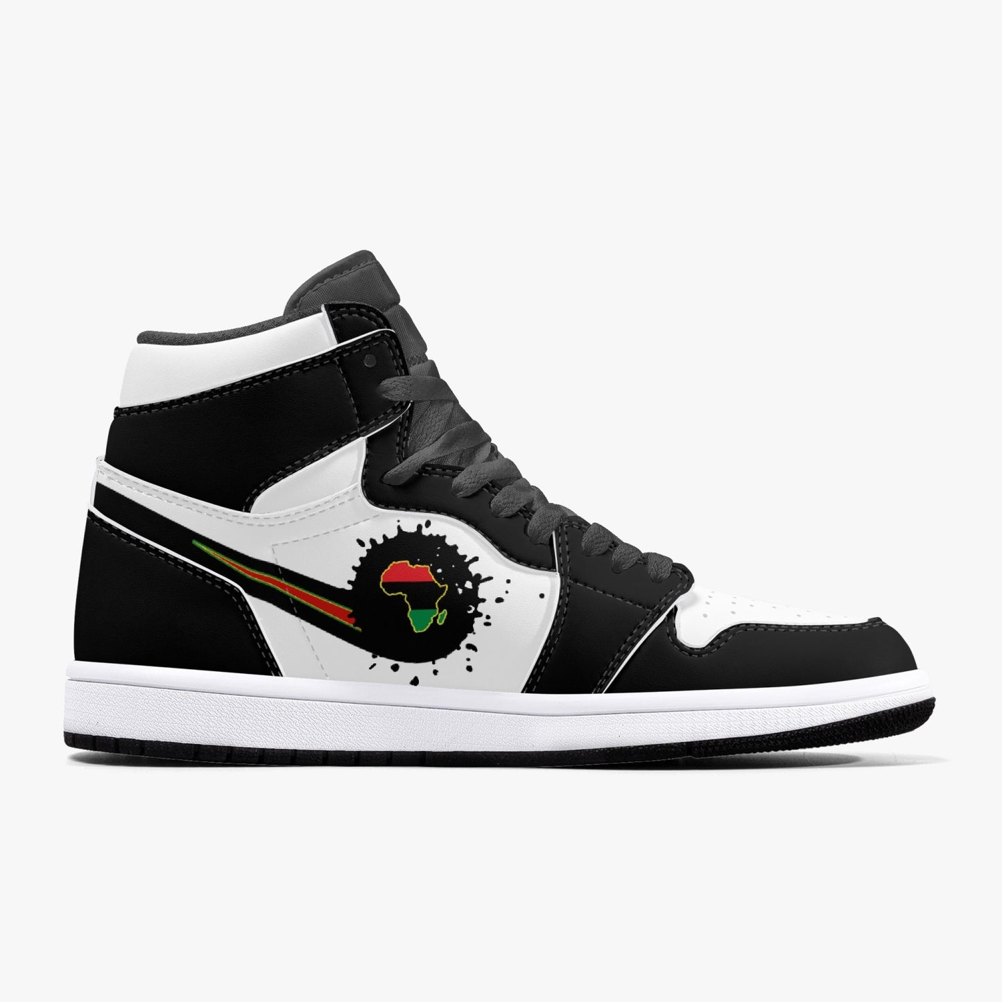 Air Africa Splattered Icon Black/White High Tops (Black Sole) - Men's & Women's