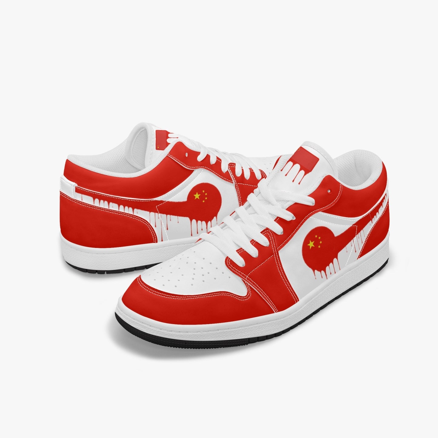 Air China Red Drip / Red & White Low Tops (Black Sole) - Men's & Women's