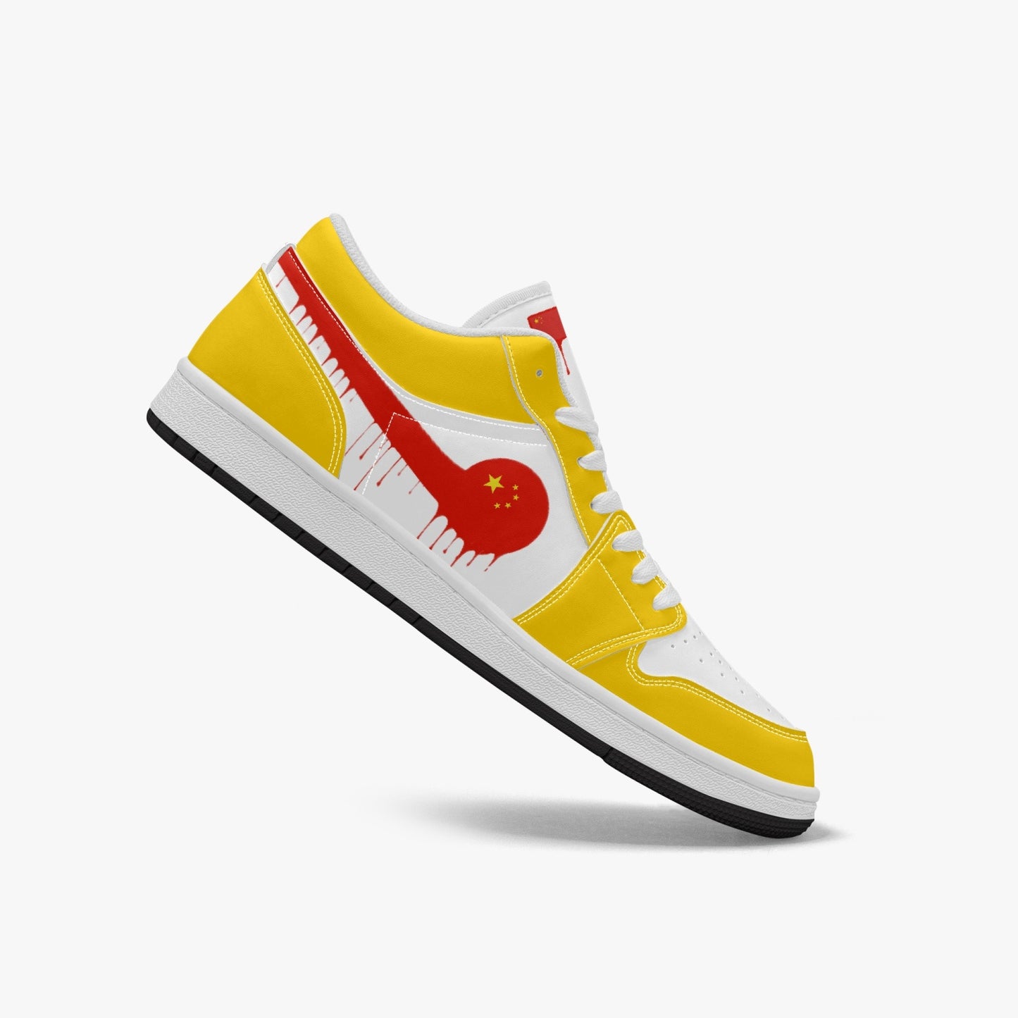 Air China Red Drip / Yellow & White Low Tops (Black Sole) - Men's & Women's