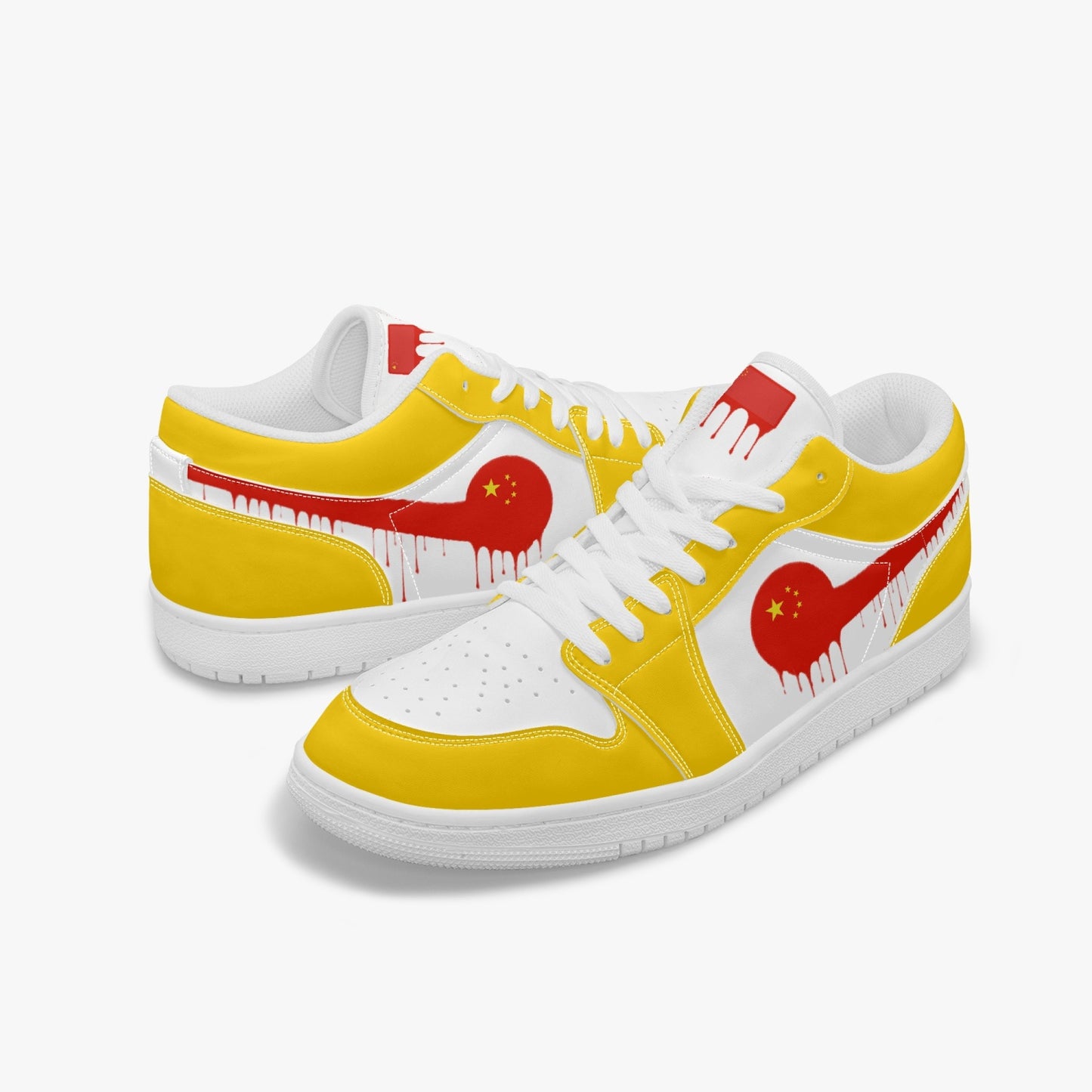 Air China Red Drip / Yellow & White Low Tops (White Sole) - Men's & Women's